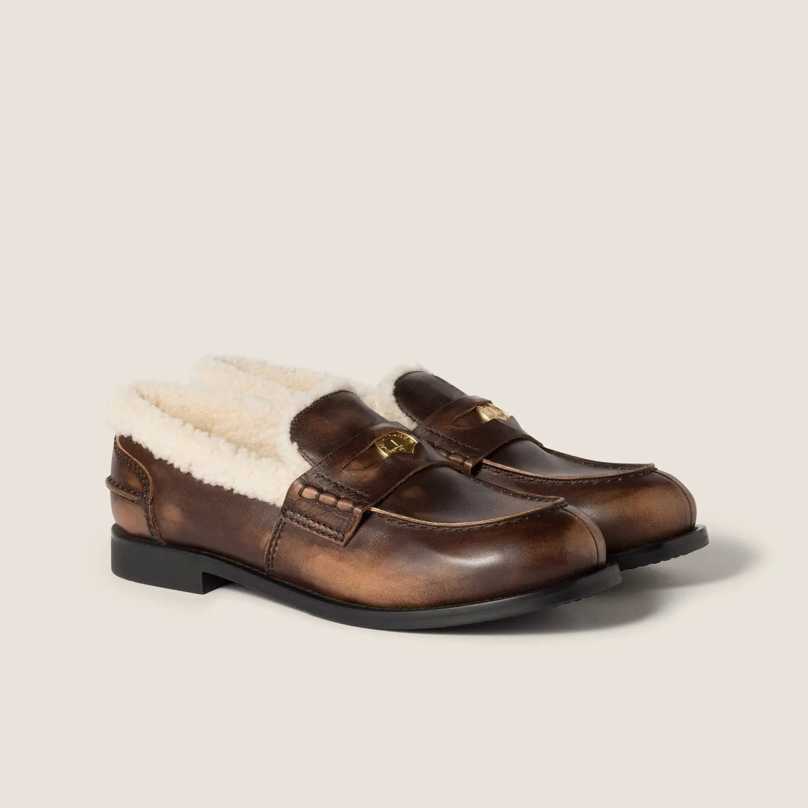 Bleached leather and shearling penny loafers Gilded Cadence