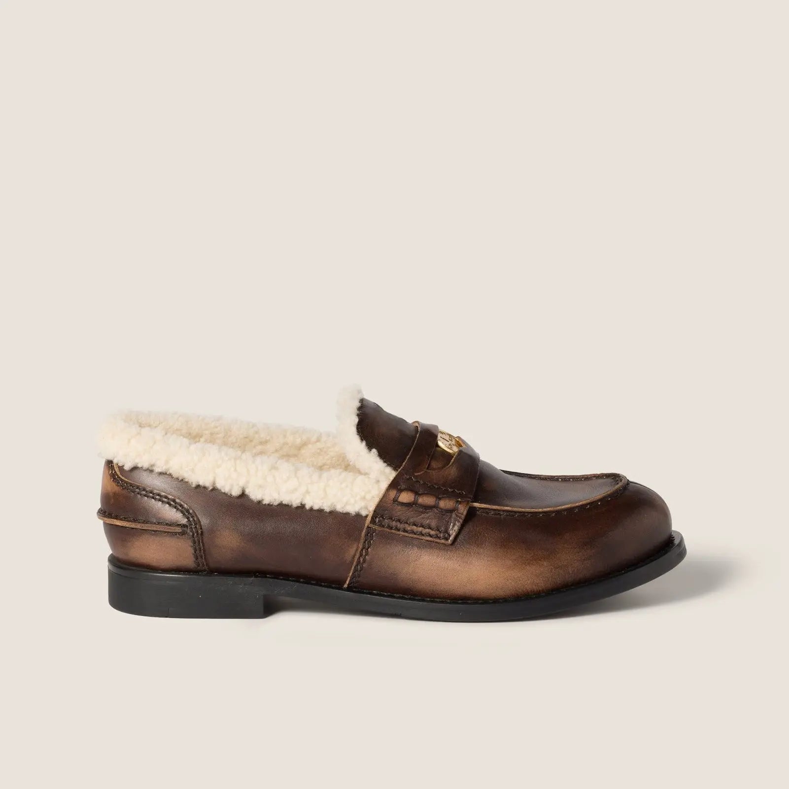 Bleached leather and shearling penny loafers Gilded Cadence