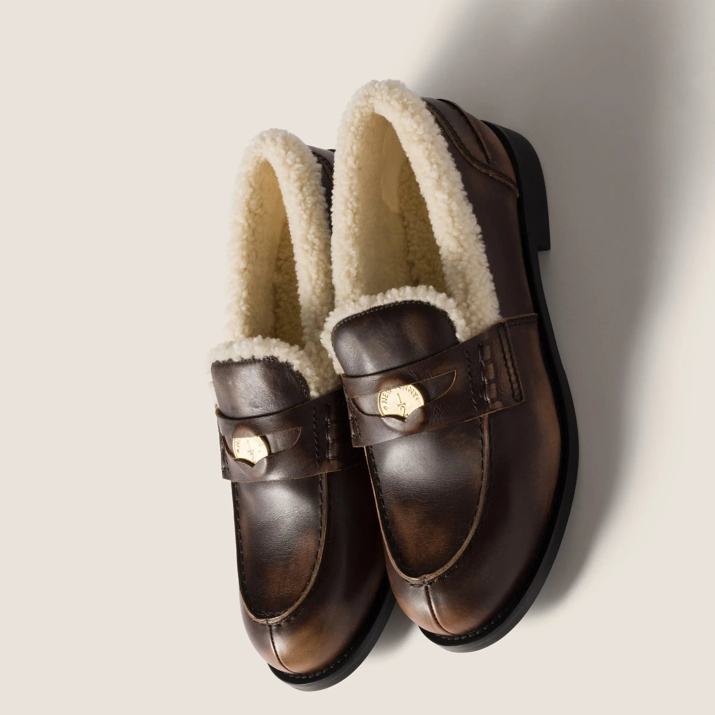 Bleached leather and shearling penny loafers Gilded Cadence