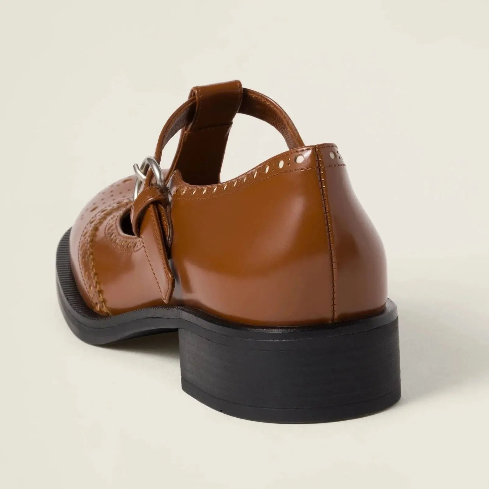 T-Strap Brushed Leather Brogue Shoes Gilded Cadence