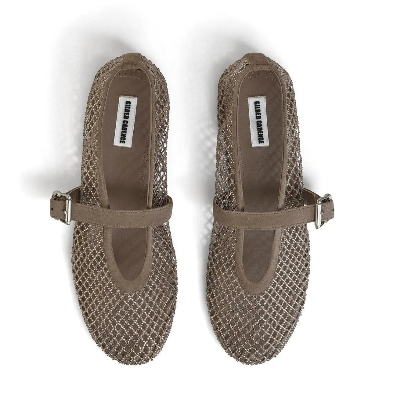 Women's Crystal Fishnet Buckle Flats Gilded Cadence