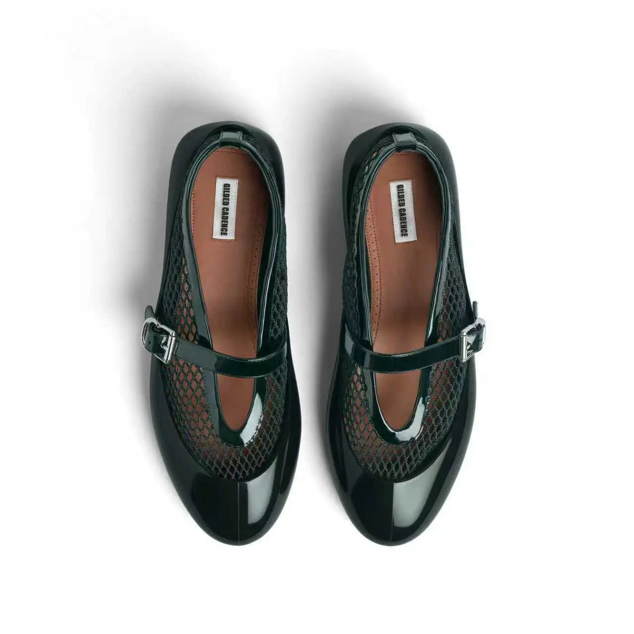 Women's Green Fishnet Rubber Ballet Flats Gilded Cadence