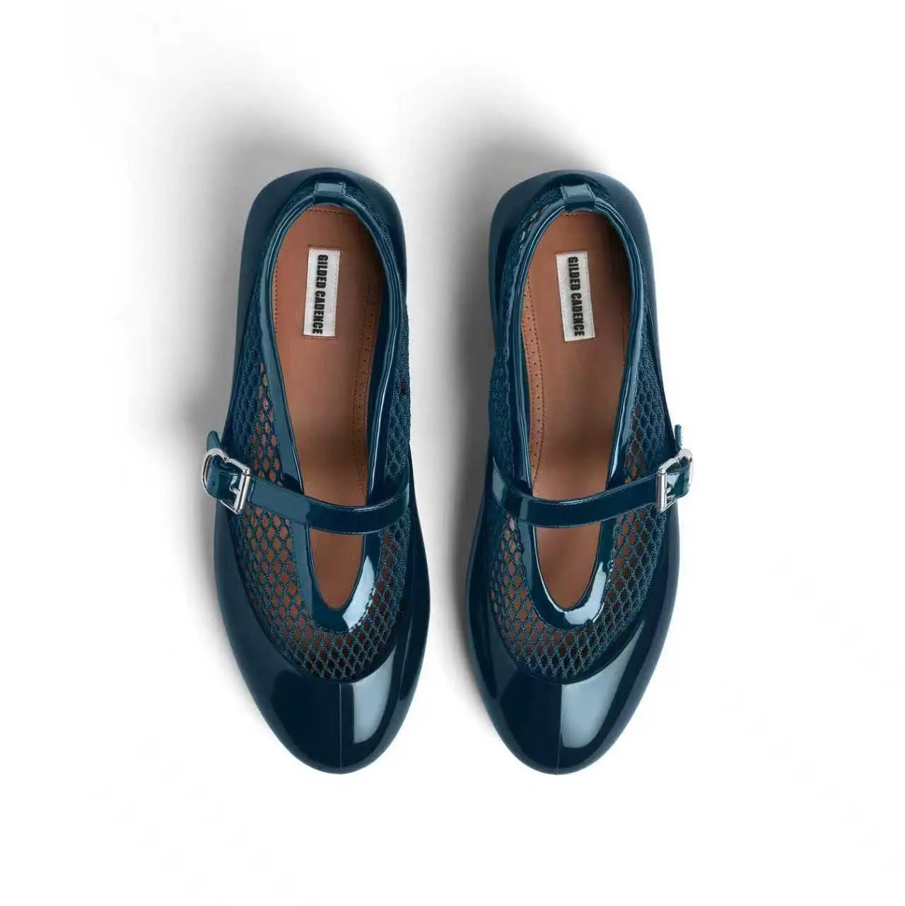 Women's Navy Fishnet Rubber Ballet Flats Gilded Cadence