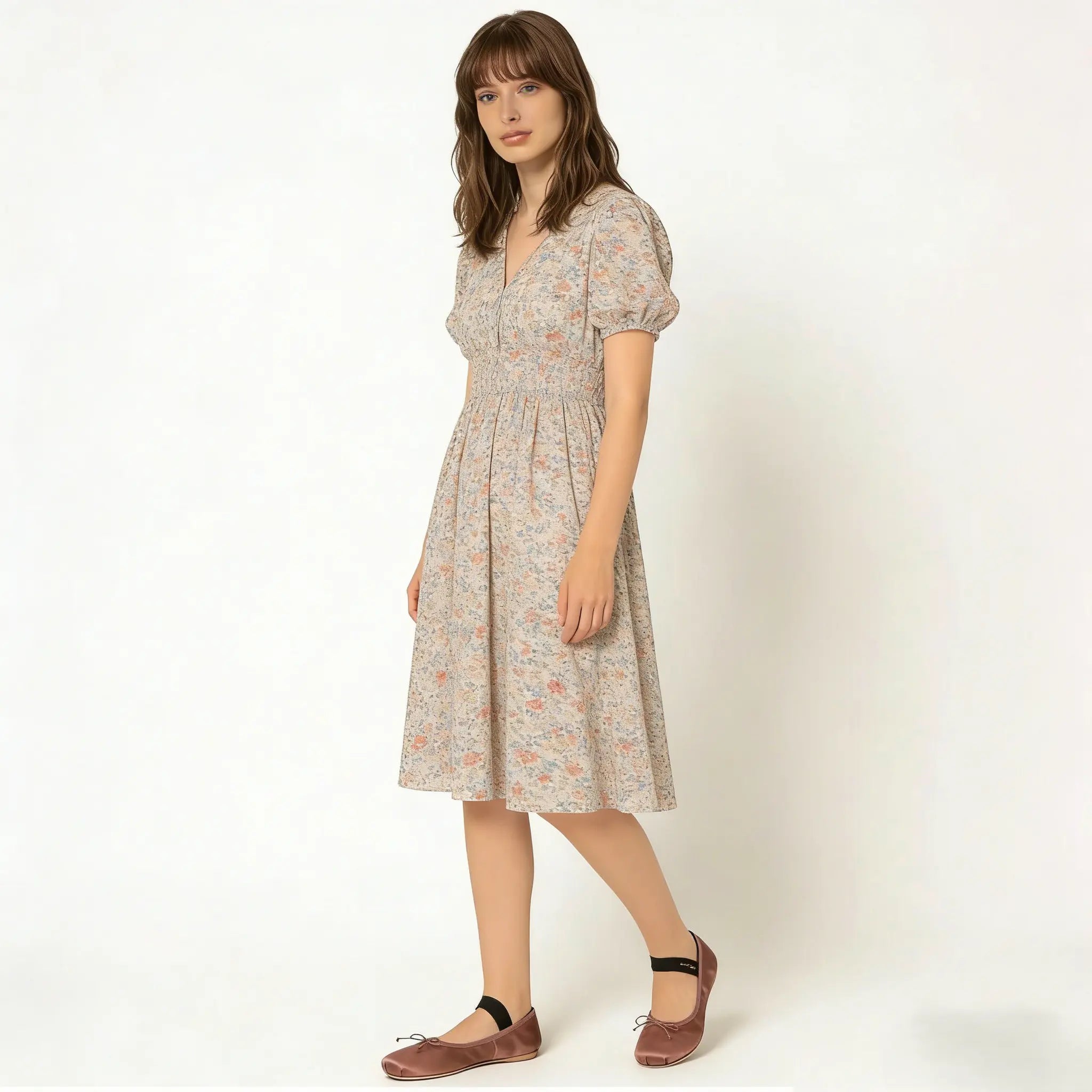 Brown Satin Ballet Flats with Elastic Strap Gilded Cadence