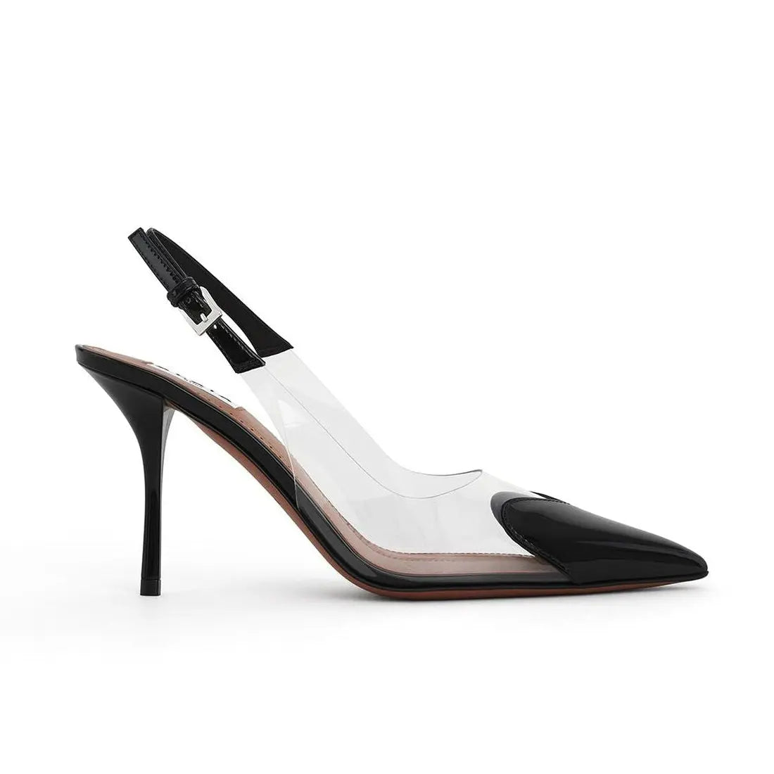 Black Heart Clear Slingback High Heels Gilded Cadence