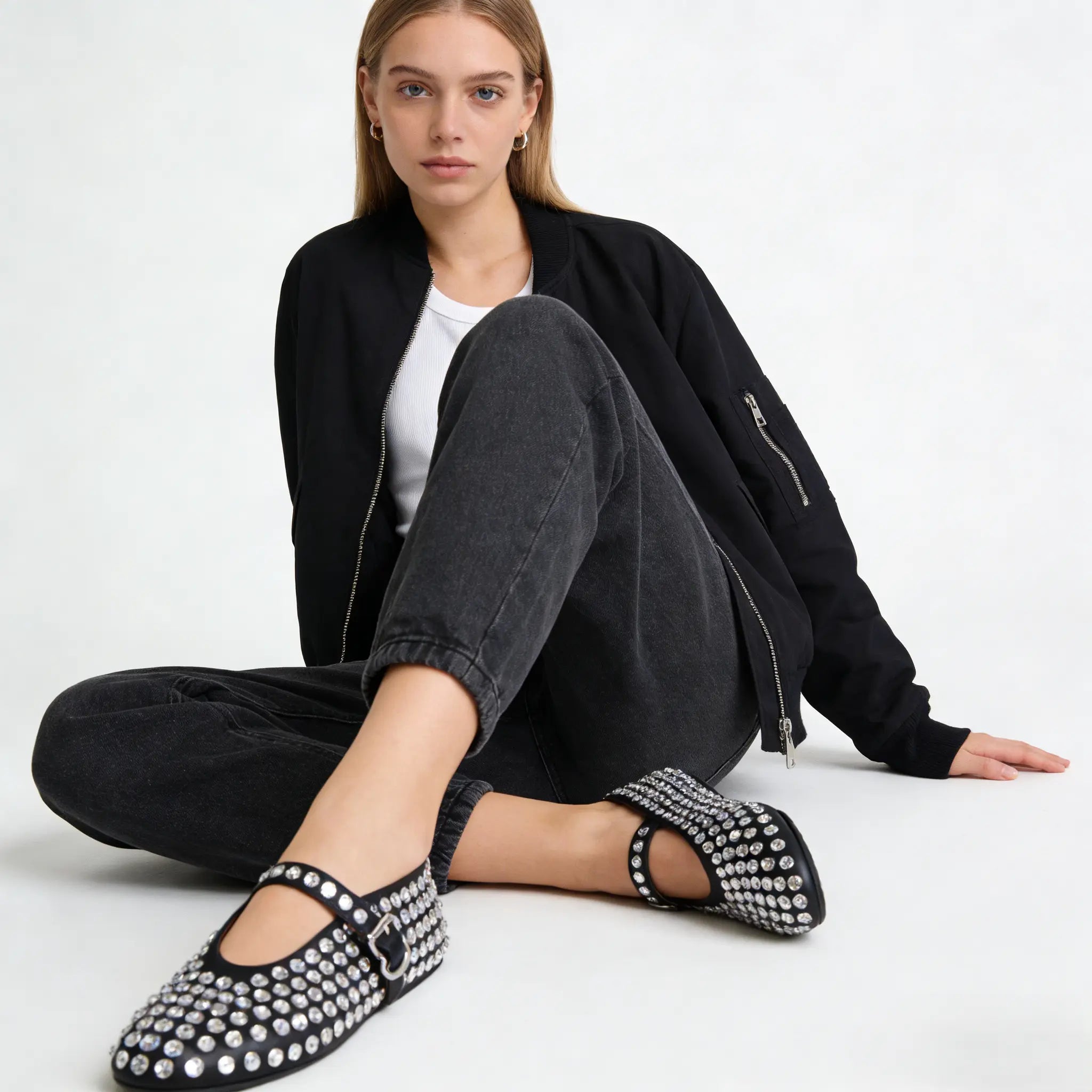 Black Lambskin Ballet Flats Gilded Cadence