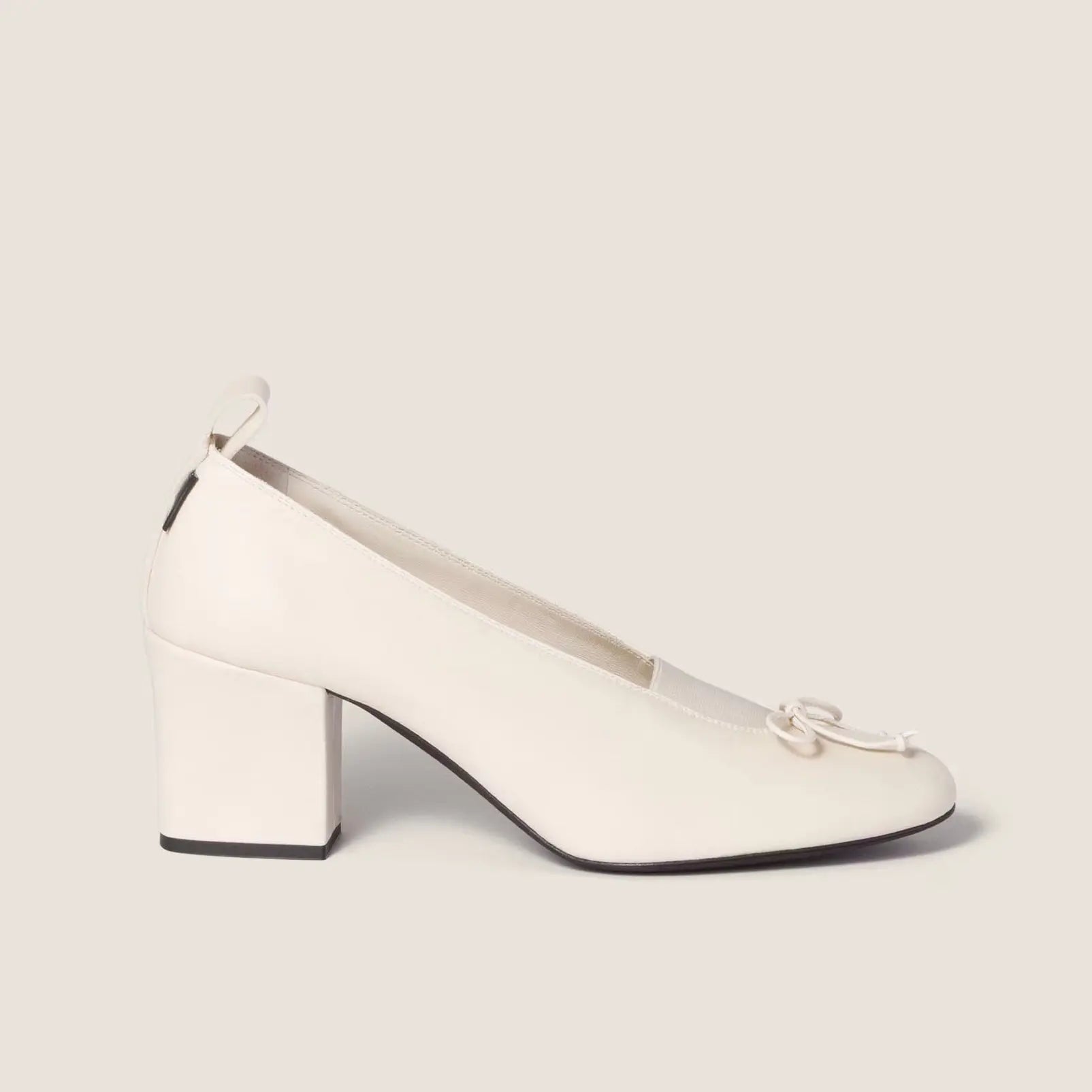 Cream Nappa Leather Bow Block Pumps Gilded Cadence
