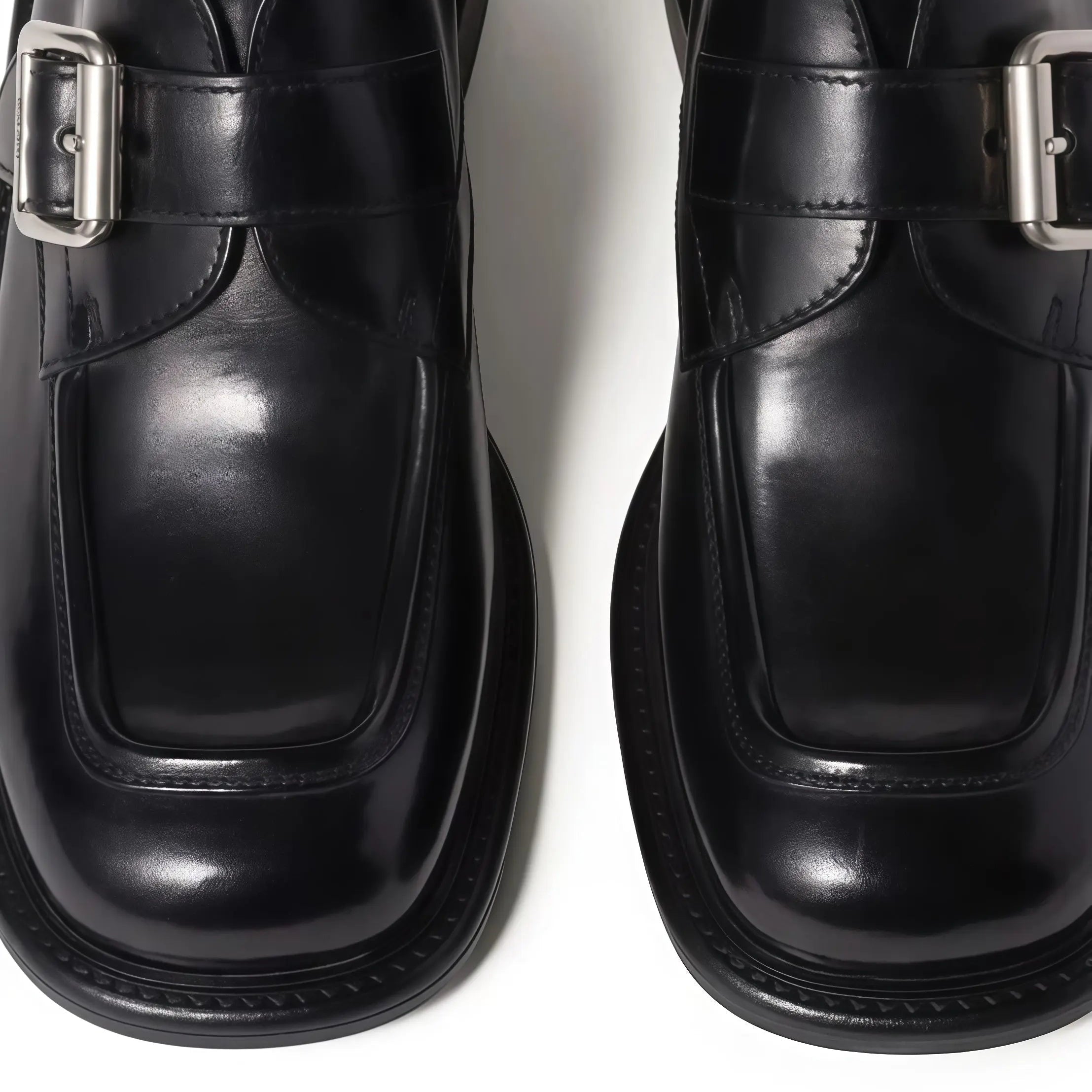Black Polished Monk Strap Loafers Gilded Cadence