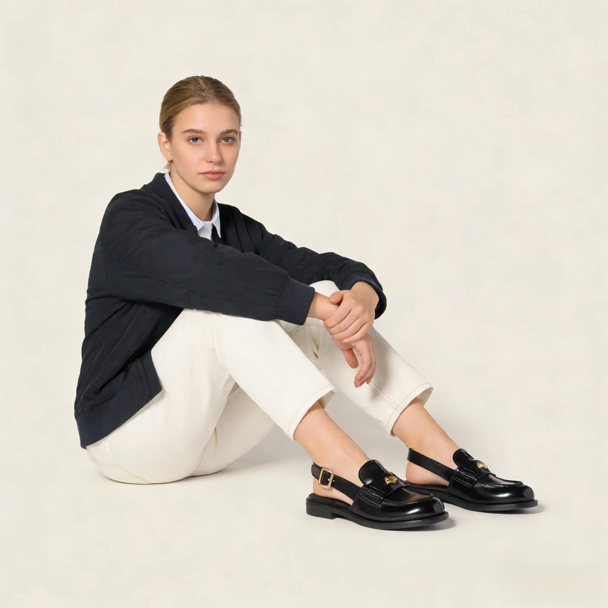 Brushed leather slingback loafers Black Gilded Cadence