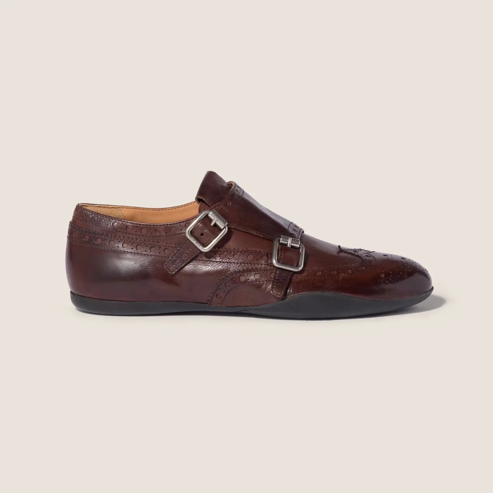Calf leather brogue shoe with buckles Gilded Cadence