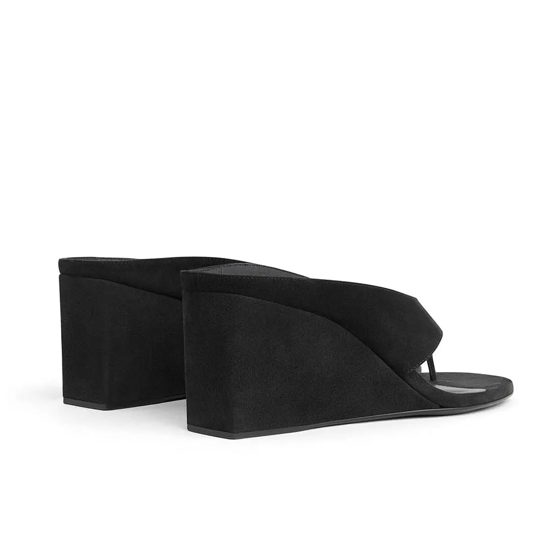 Black Suede Cube Thong Mules Gilded Cadence