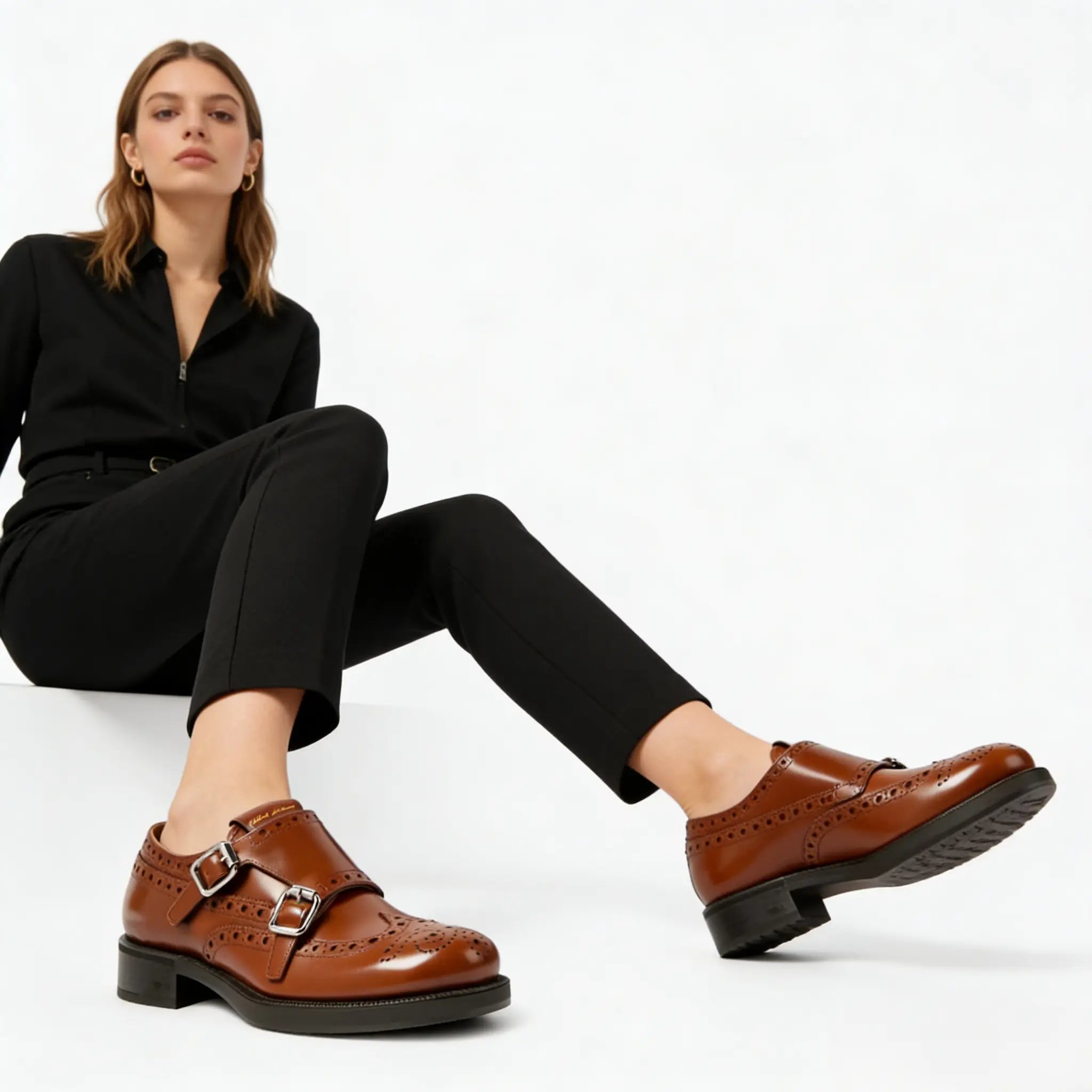 Double Monk Strap Leather Brogues Gilded Cadence