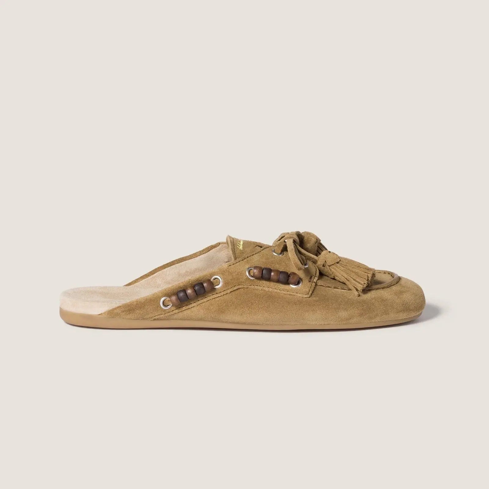 Women's Beige Suede Shearling Mules Gilded Cadence
