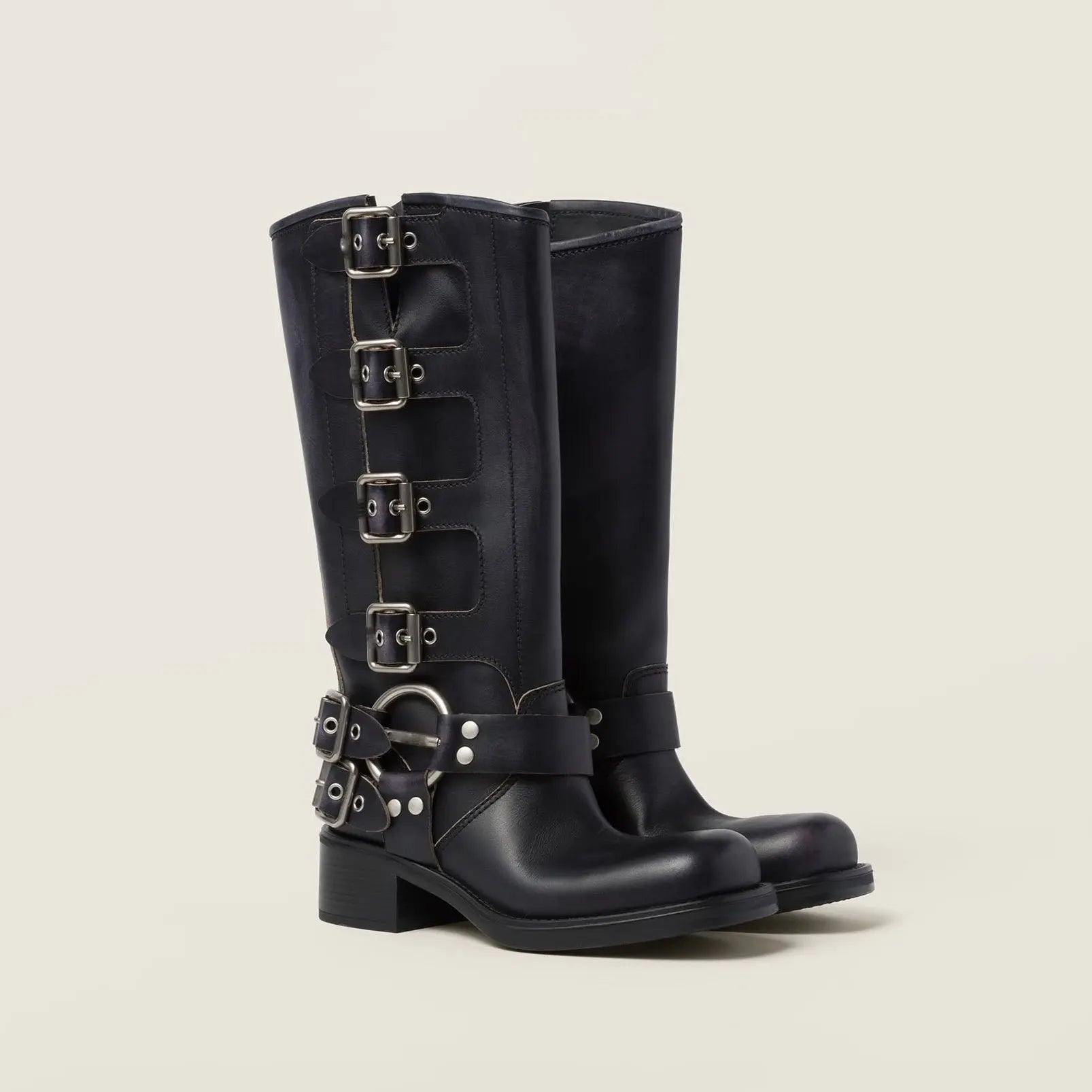 The Buckled Harness Calfskin Boot (50mm) - Black Gilded Cadence