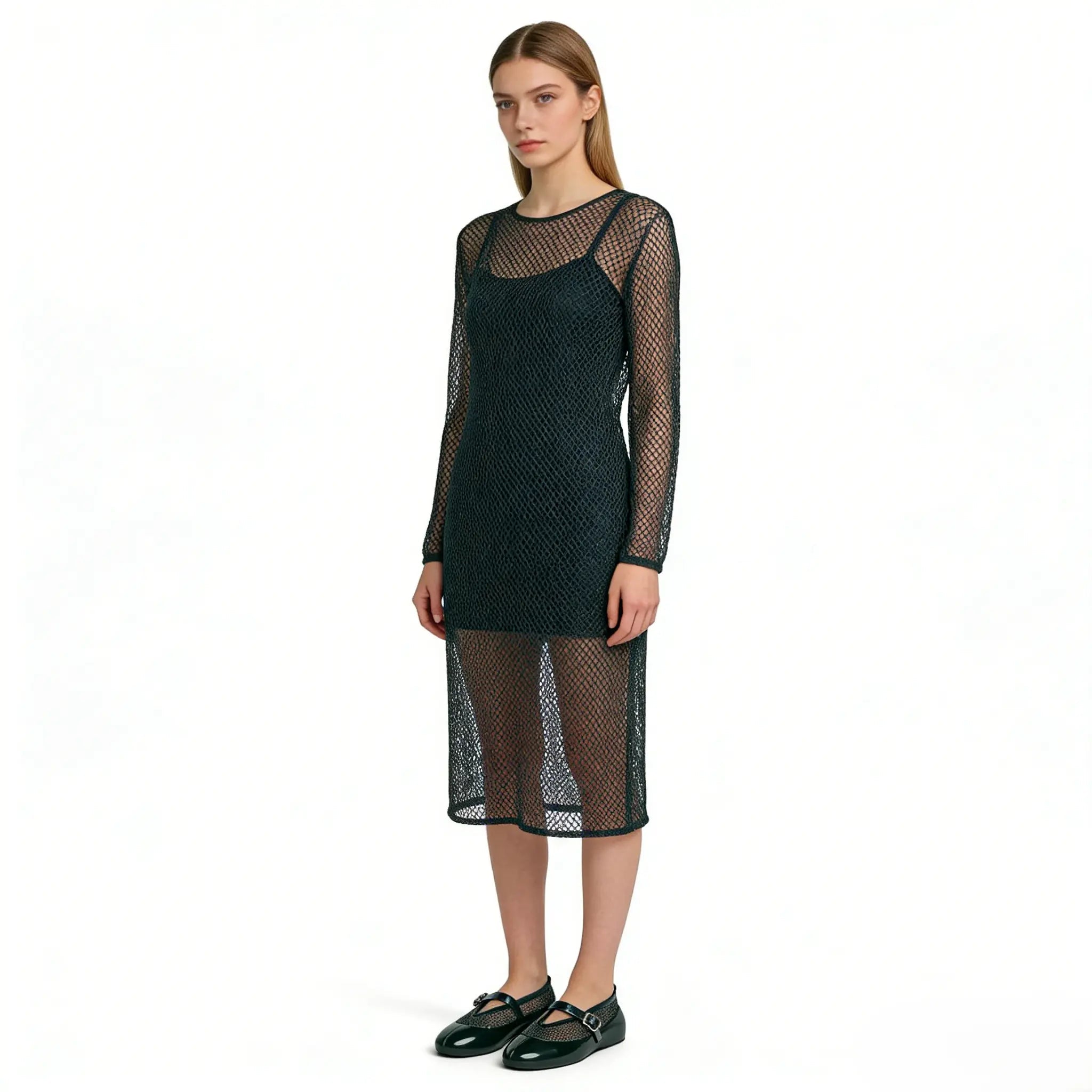 Women's Green Fishnet Rubber Ballet Flats Gilded Cadence