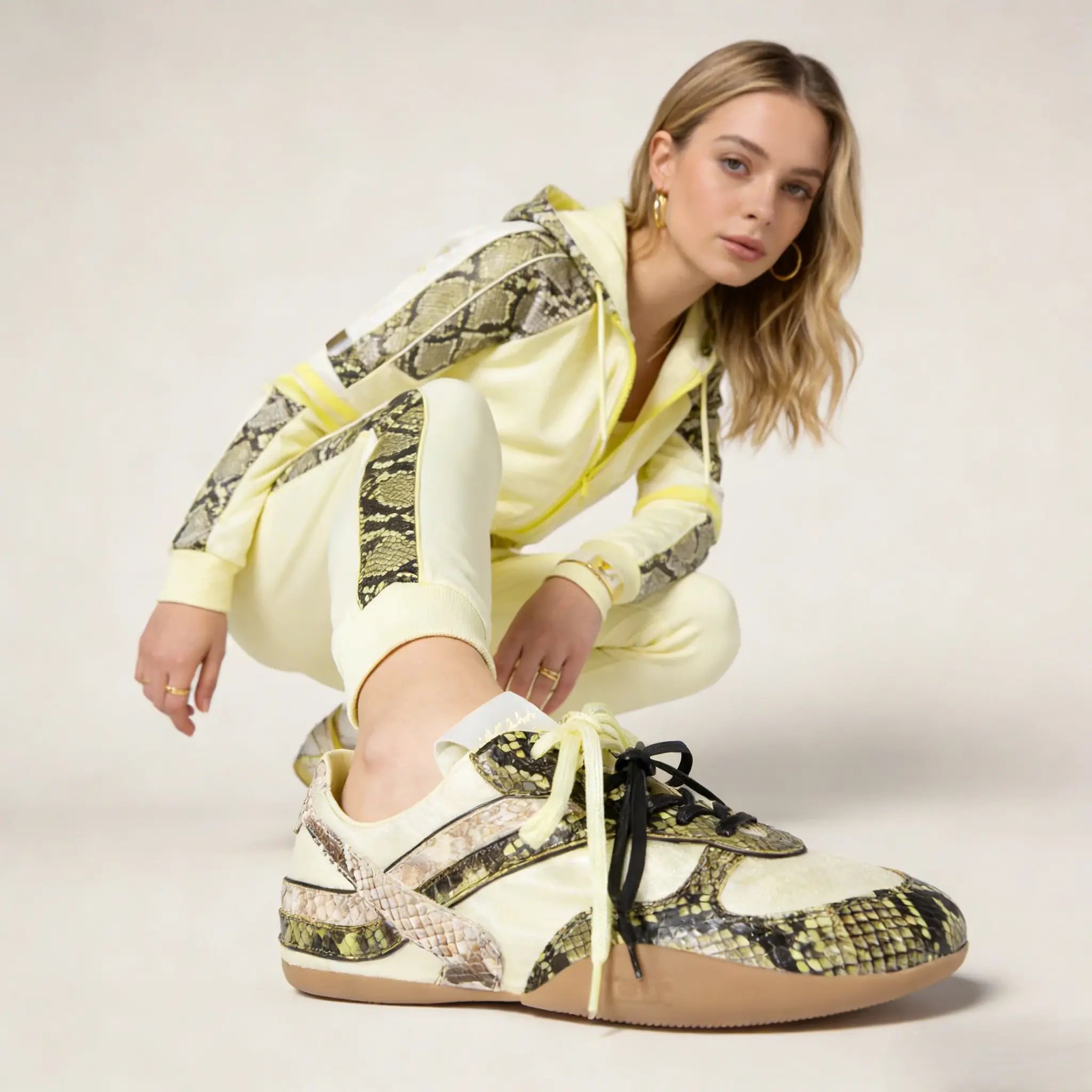 Gymnasium technical fabric and python-print Ayers leather sneakers Gilded Cadence