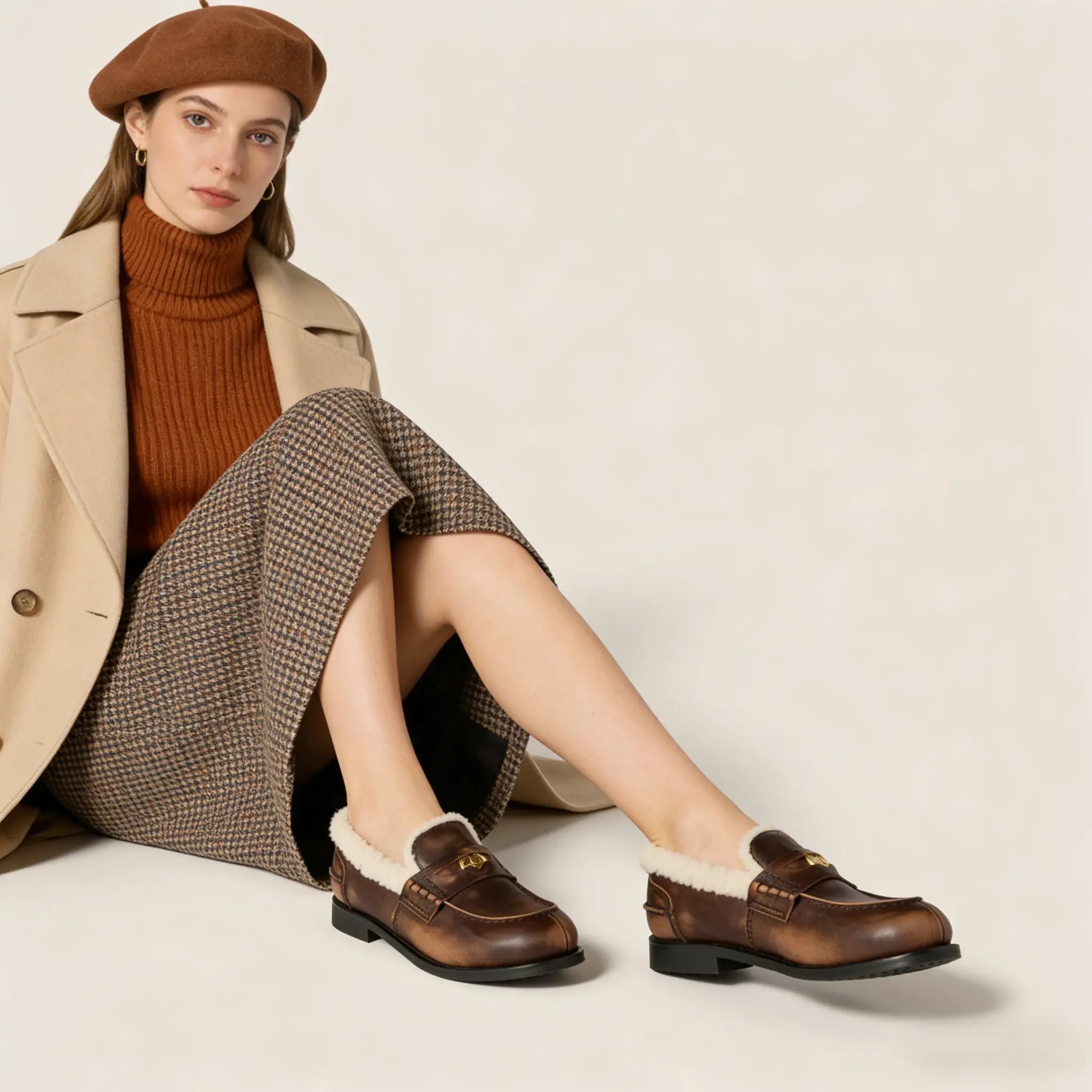 Bleached leather and shearling penny loafers Gilded Cadence