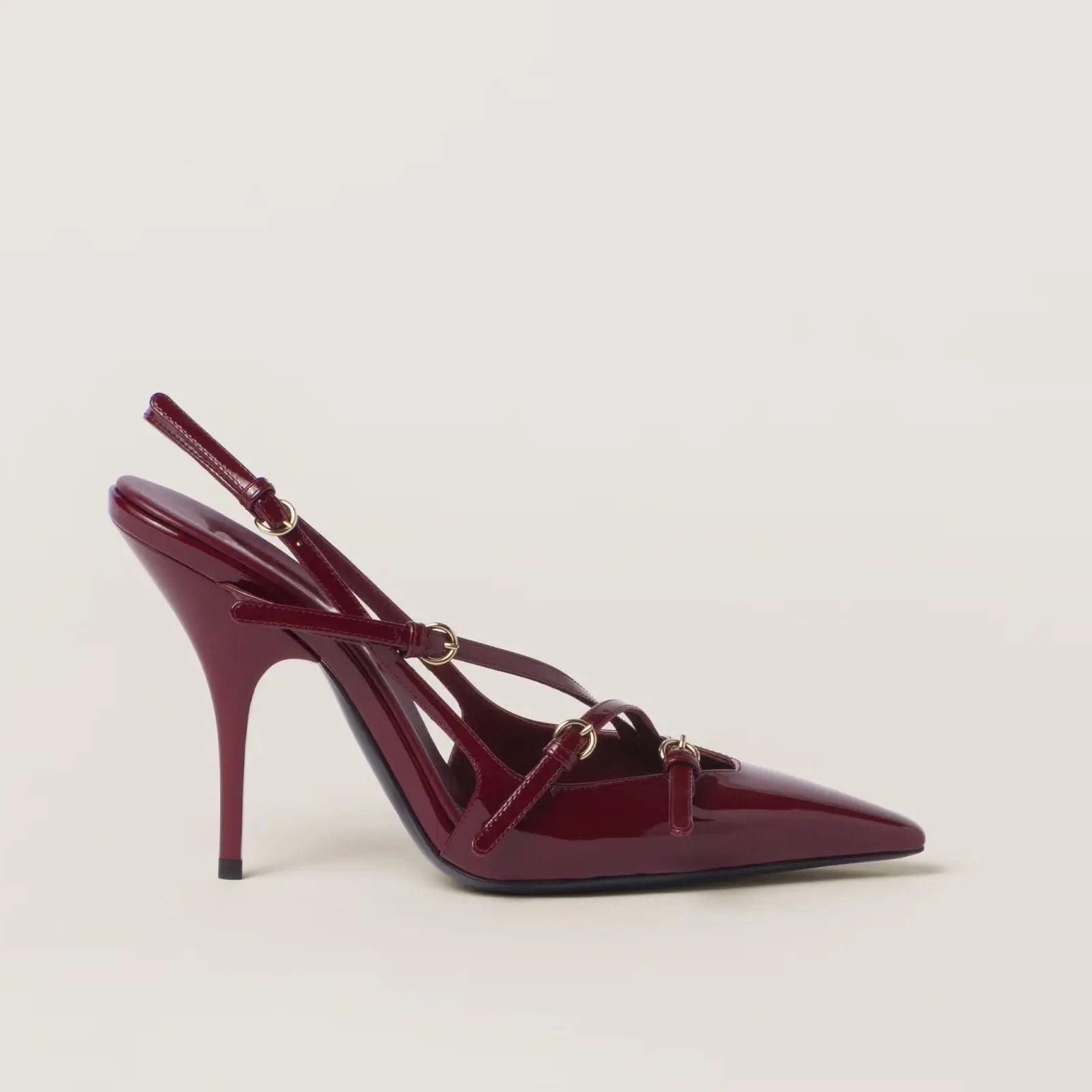 Burgundy Triple Buckle Slingback Heels Gilded Cadence