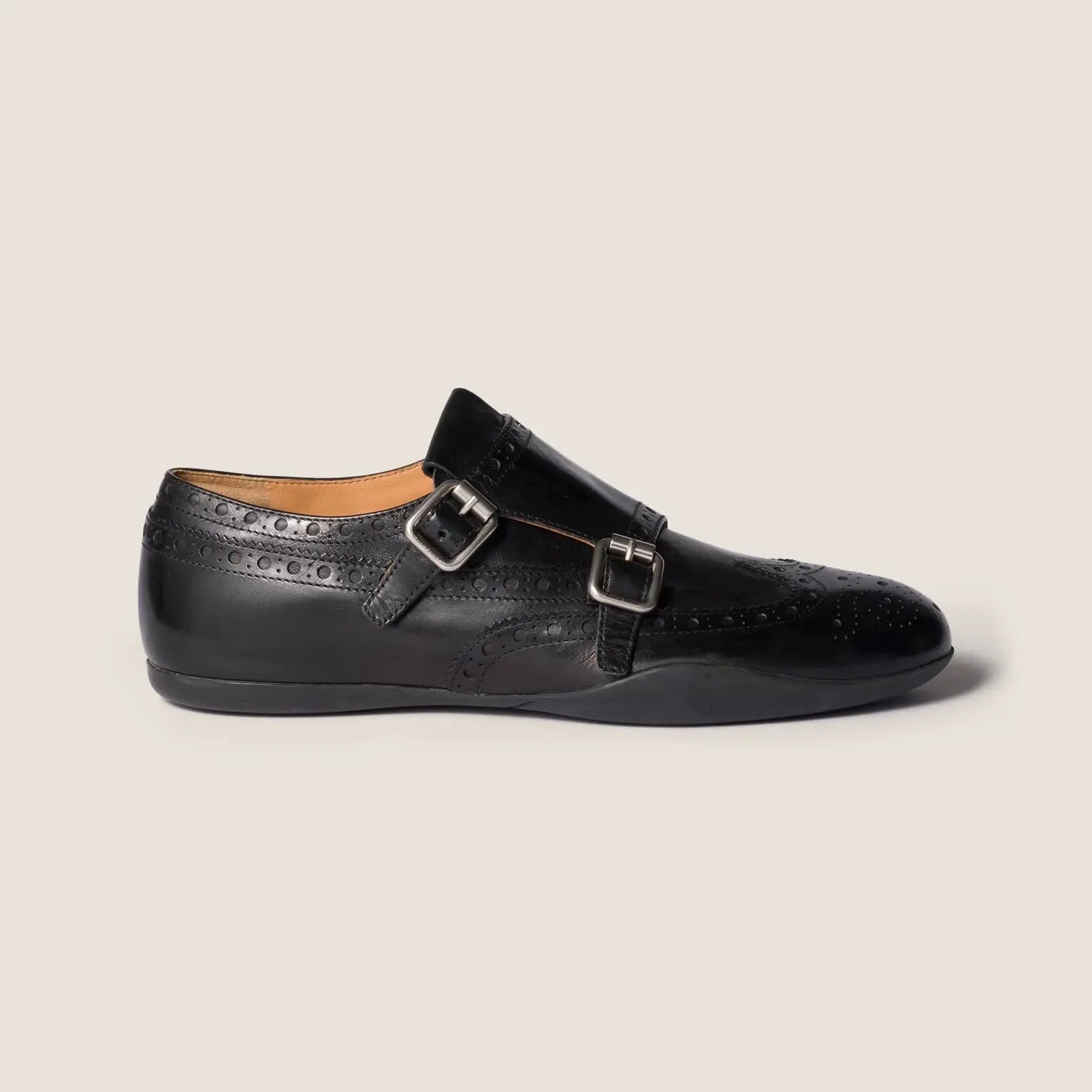 Calf leather brogue shoe with buckles Gilded Cadence
