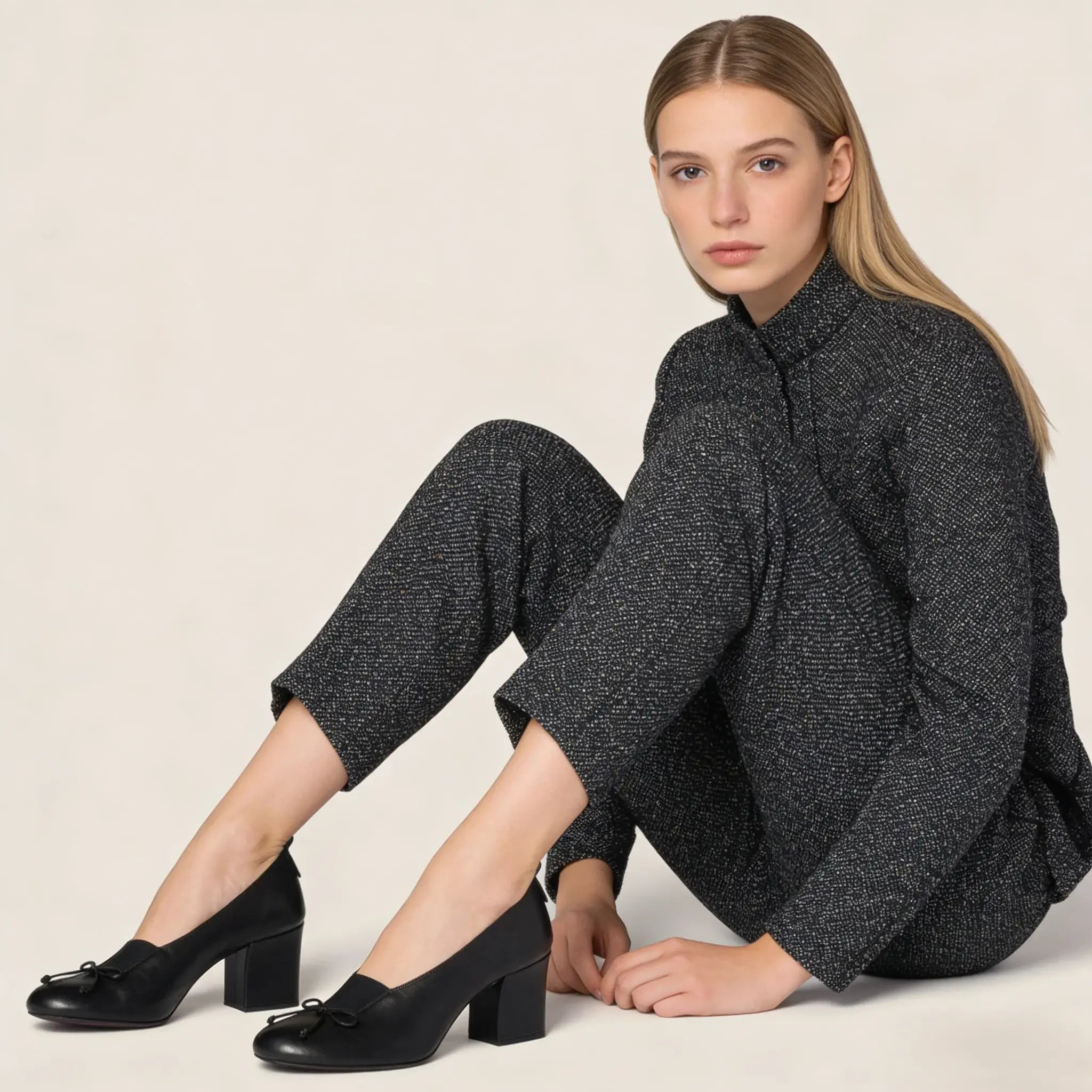 Black Nappa Leather Bow Block Pumps Gilded Cadence