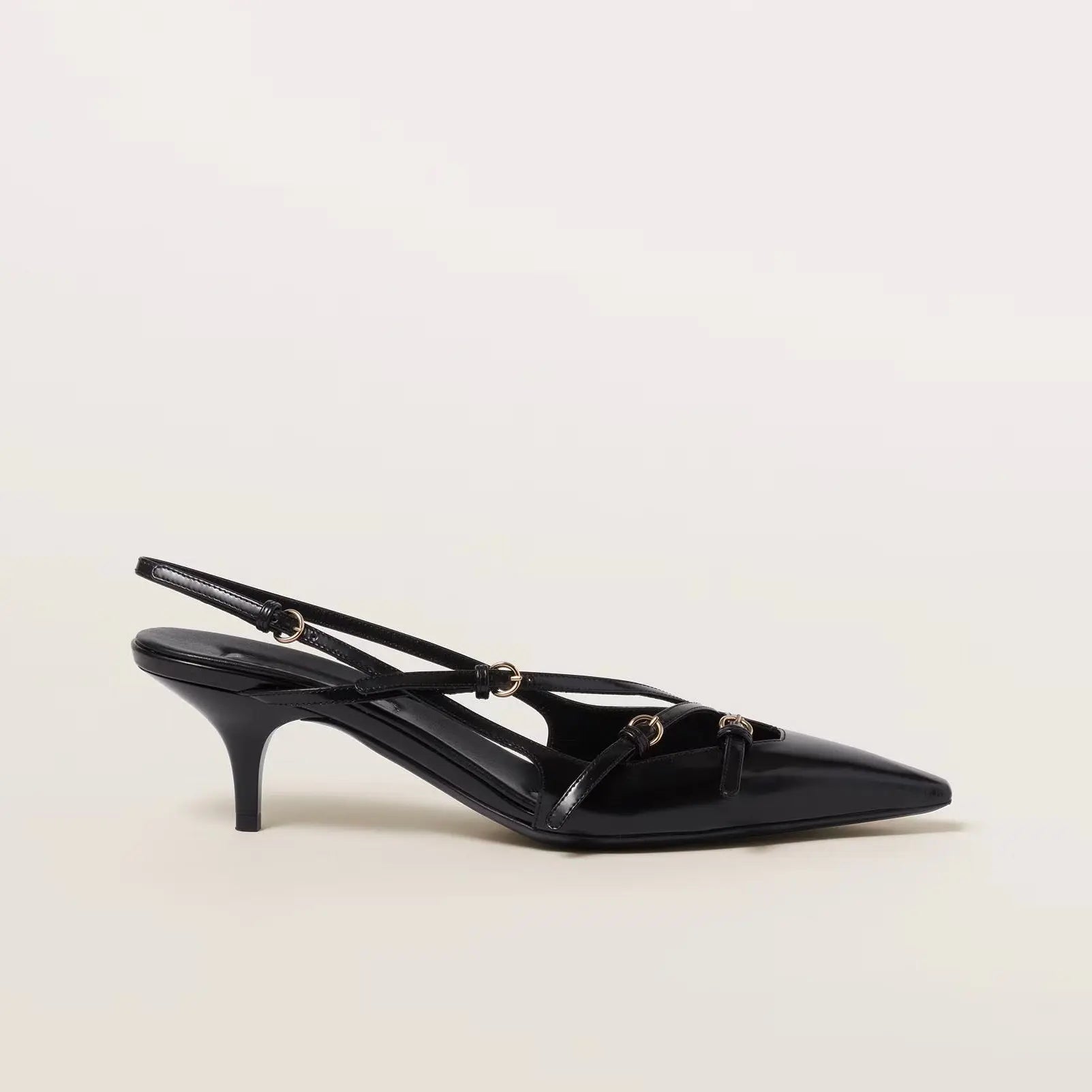 Black Brushed Leather Buckle Slingback Gilded Cadence