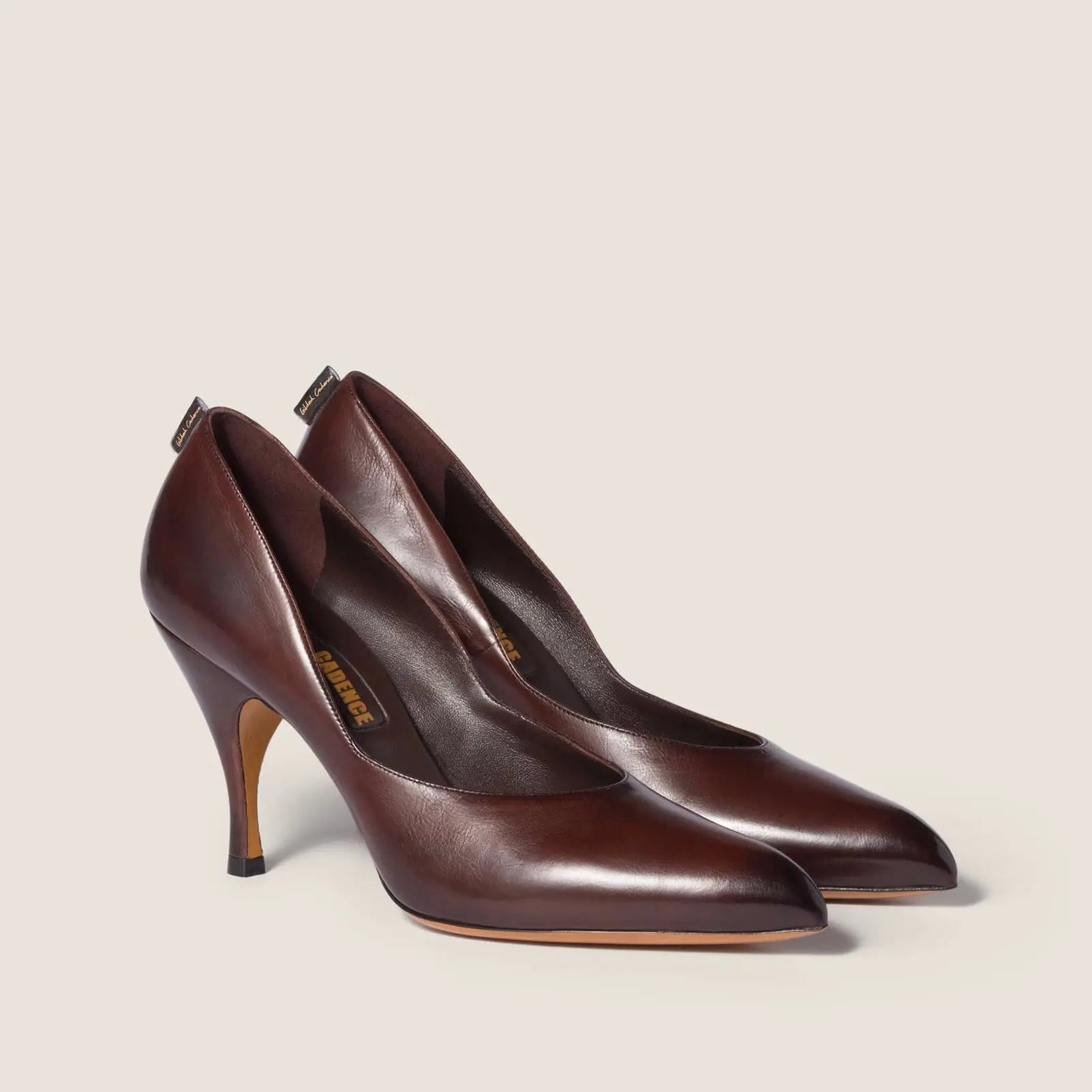 Dark Brown Leather Pointed Toe Pumps Gilded Cadence