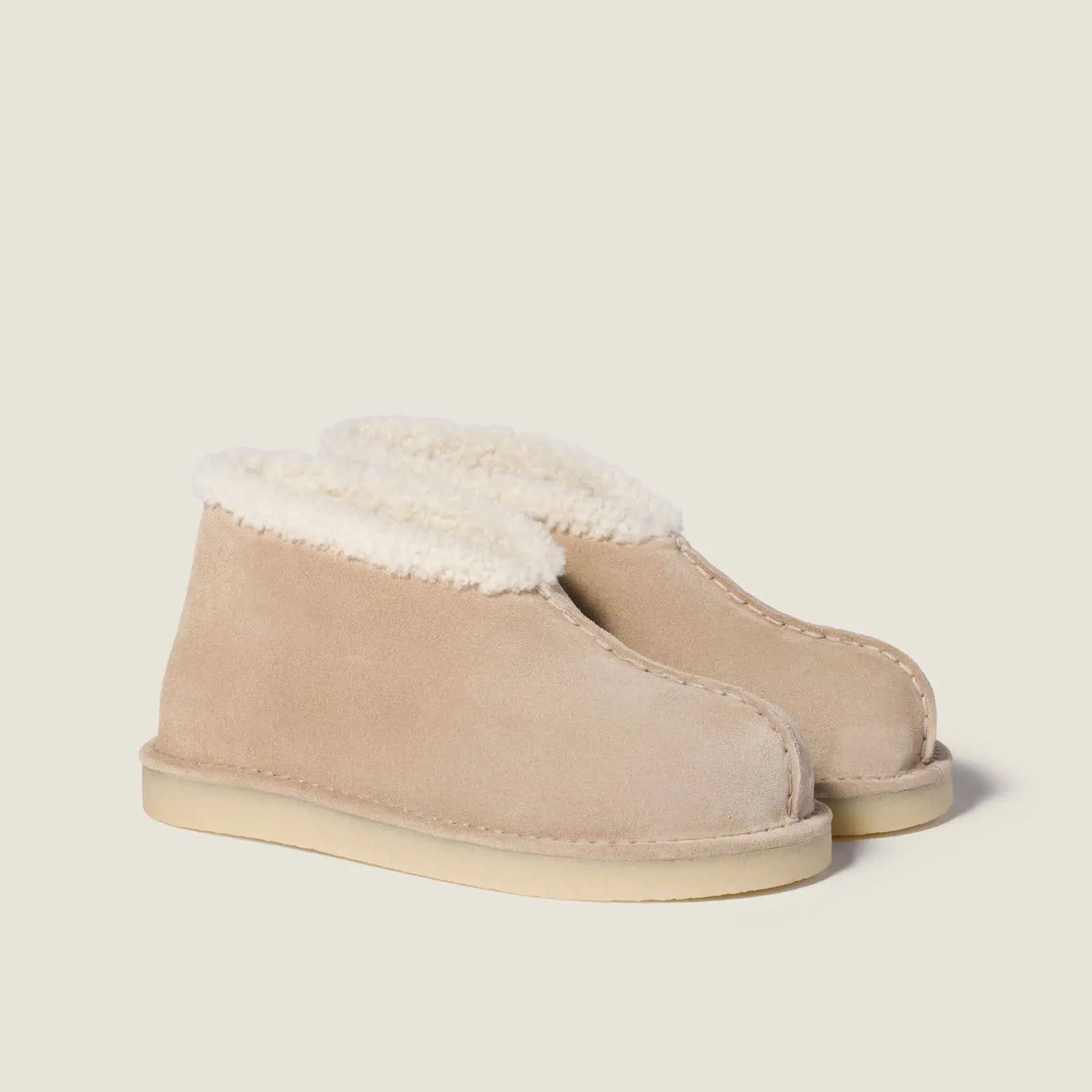 Beige Suede Shearling Mini Booties Gilded Cadence