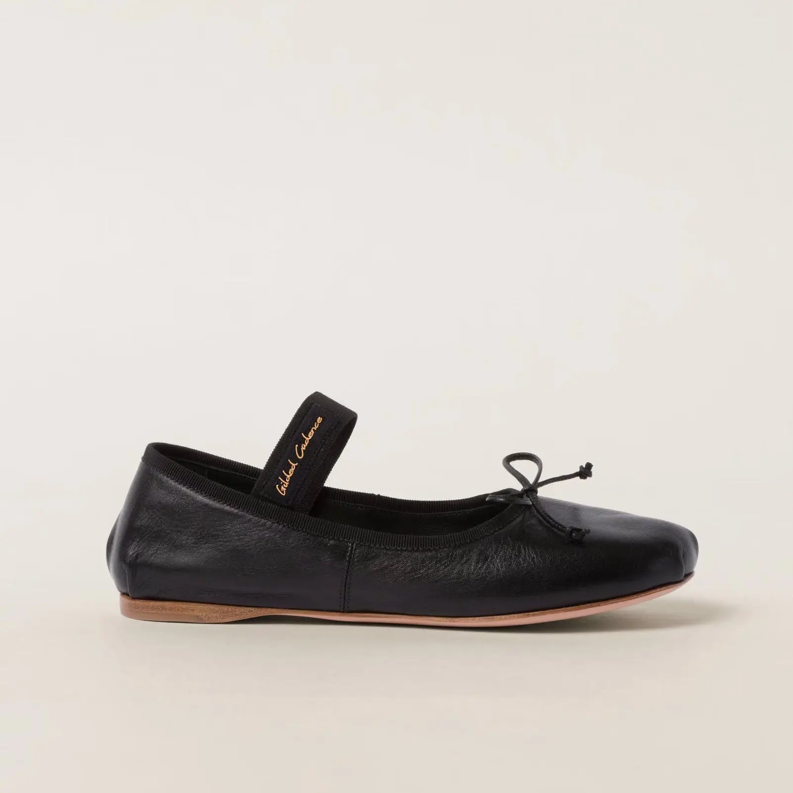 Black Goatskin Leather Ballet Flats Gilded Cadence