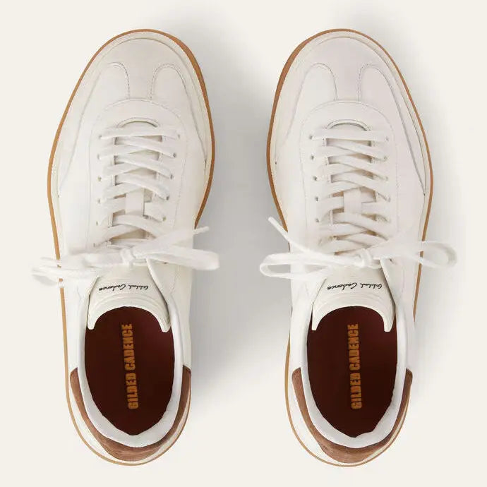 White Leather Tennis Walk Sneakers Gilded Cadence