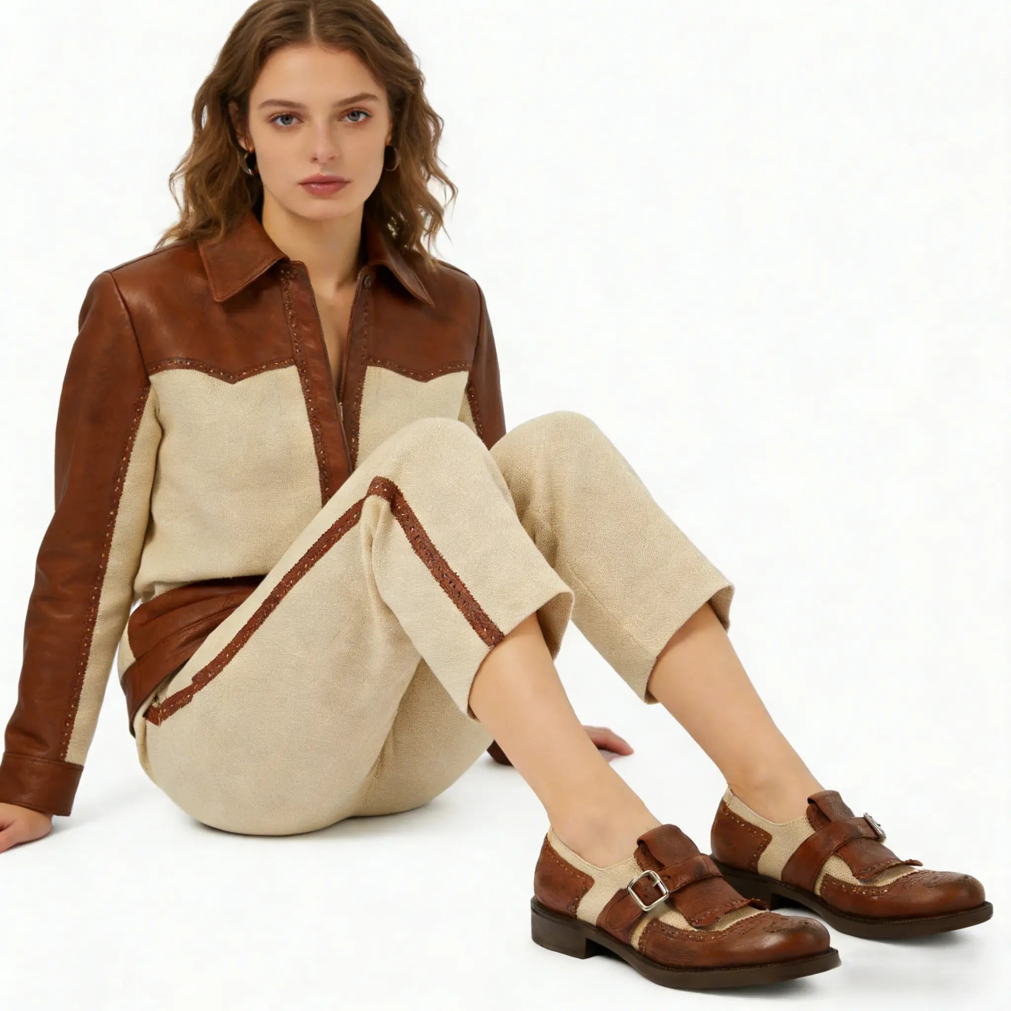 Leather and Canvas Monk Strap Loafers Gilded Cadence