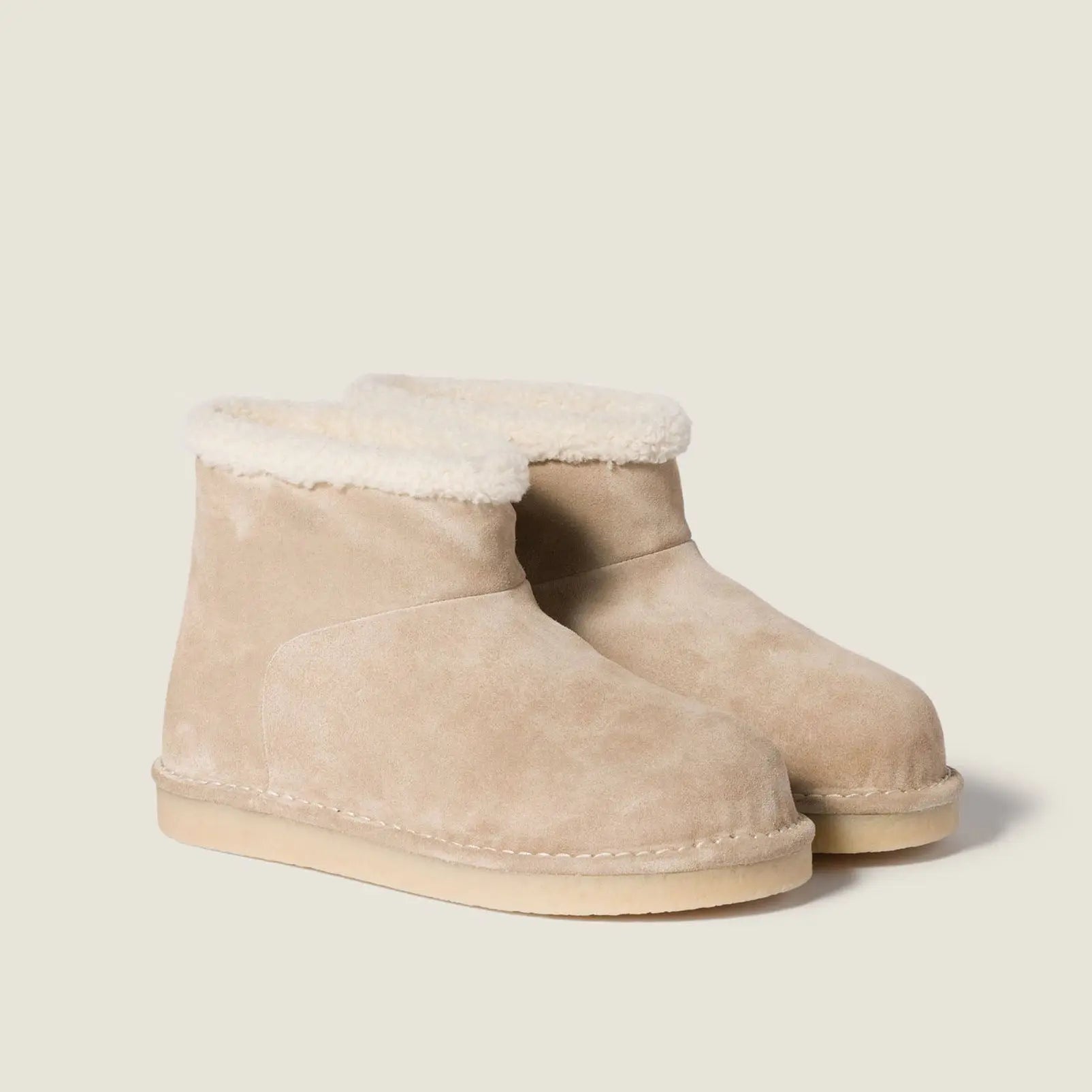 Beige Suede Fold-Over Winter Booties Gilded Cadence