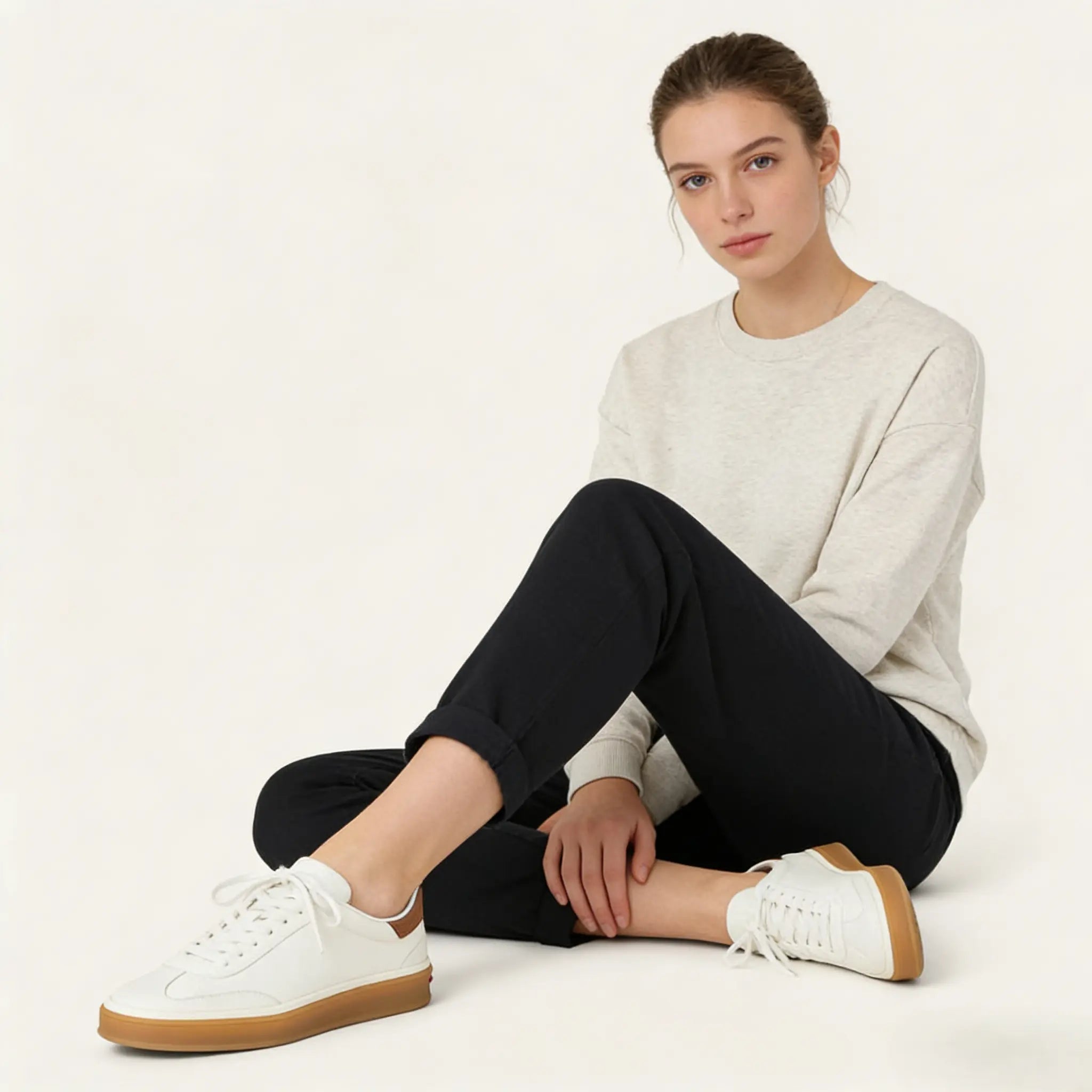 White Leather Tennis Walk Sneakers Gilded Cadence