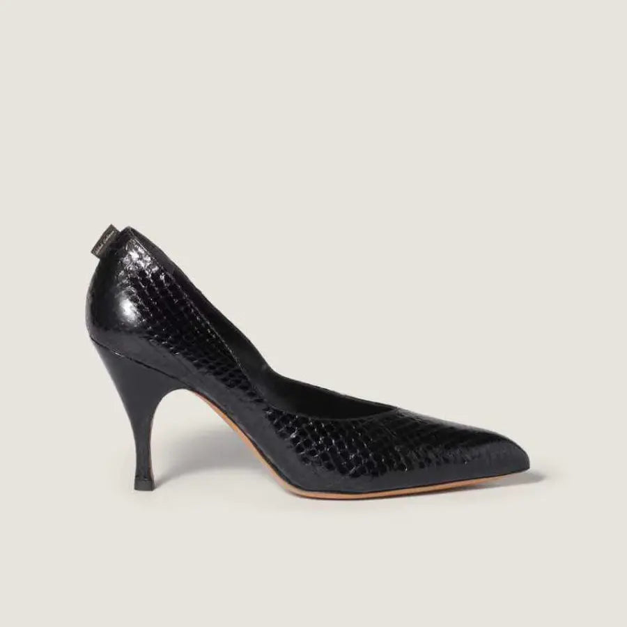 Black Snakeskin Leather Pointed Pumps Gilded Cadence