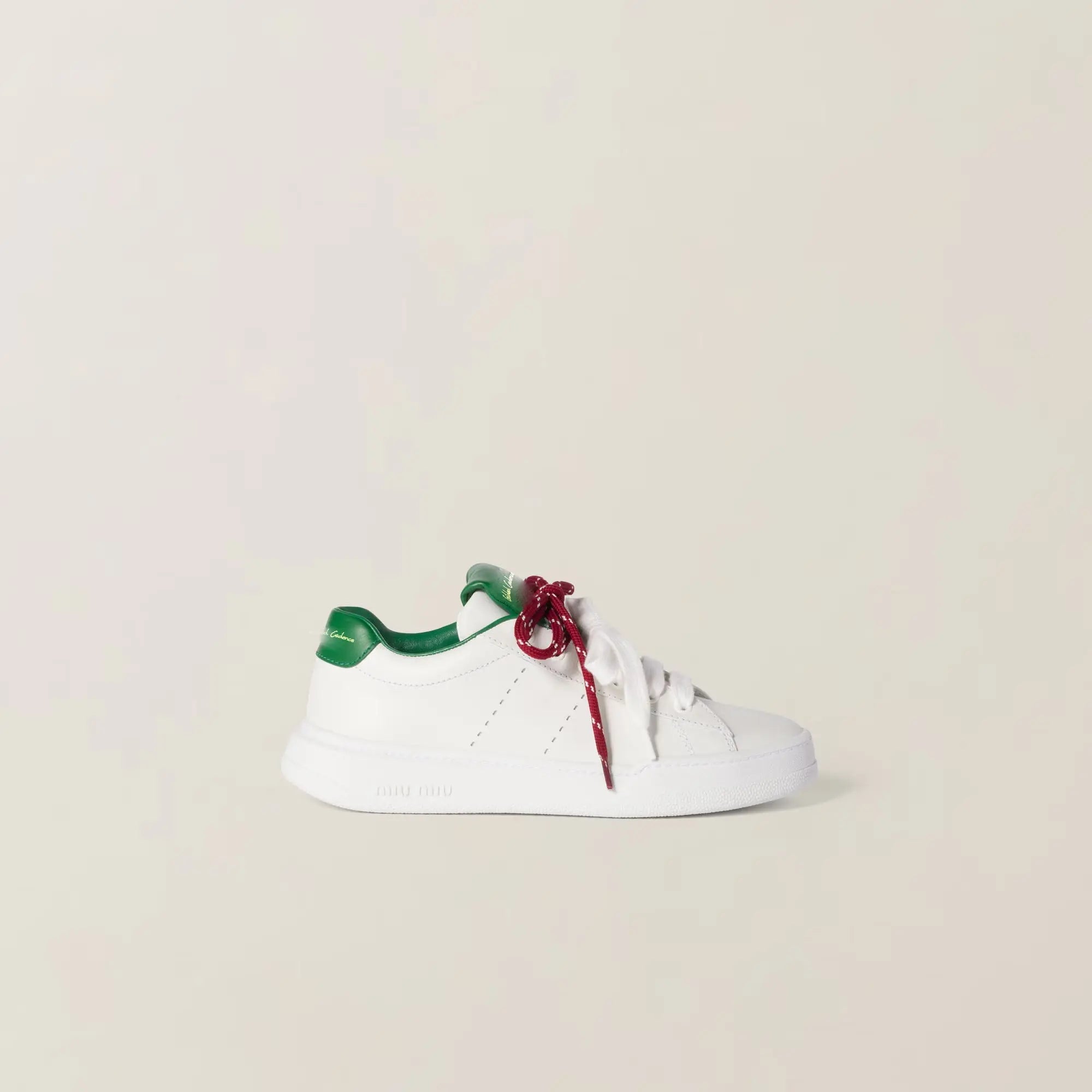 Women's White and Green Leather Sneakers Gilded Cadence