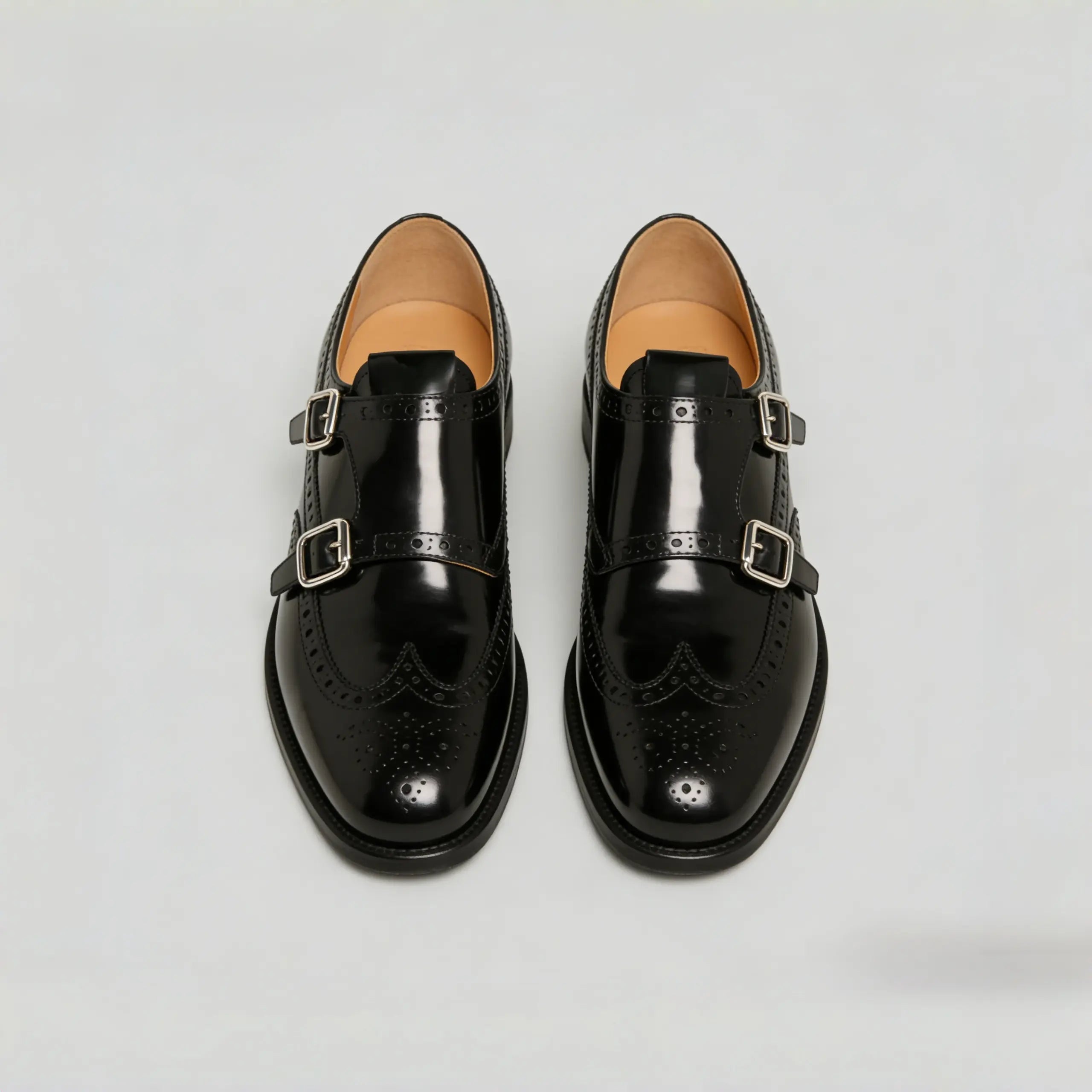 Women's Black Polished Brogue Shoes Gilded Cadence