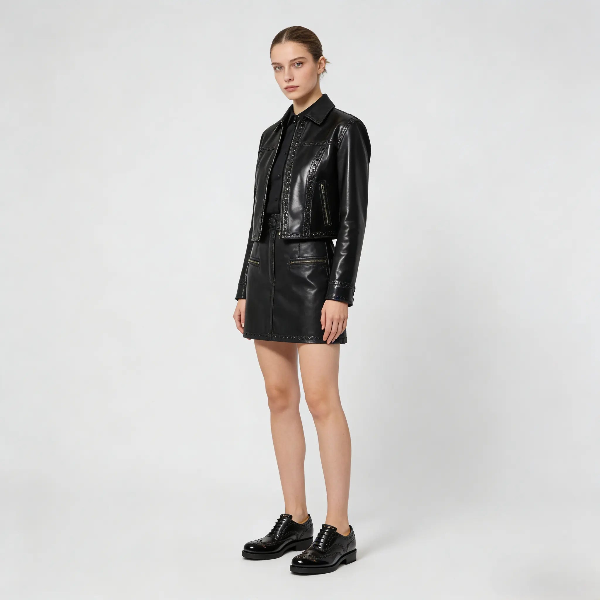 Polished Black Leather Wingtip Brogues Gilded Cadence