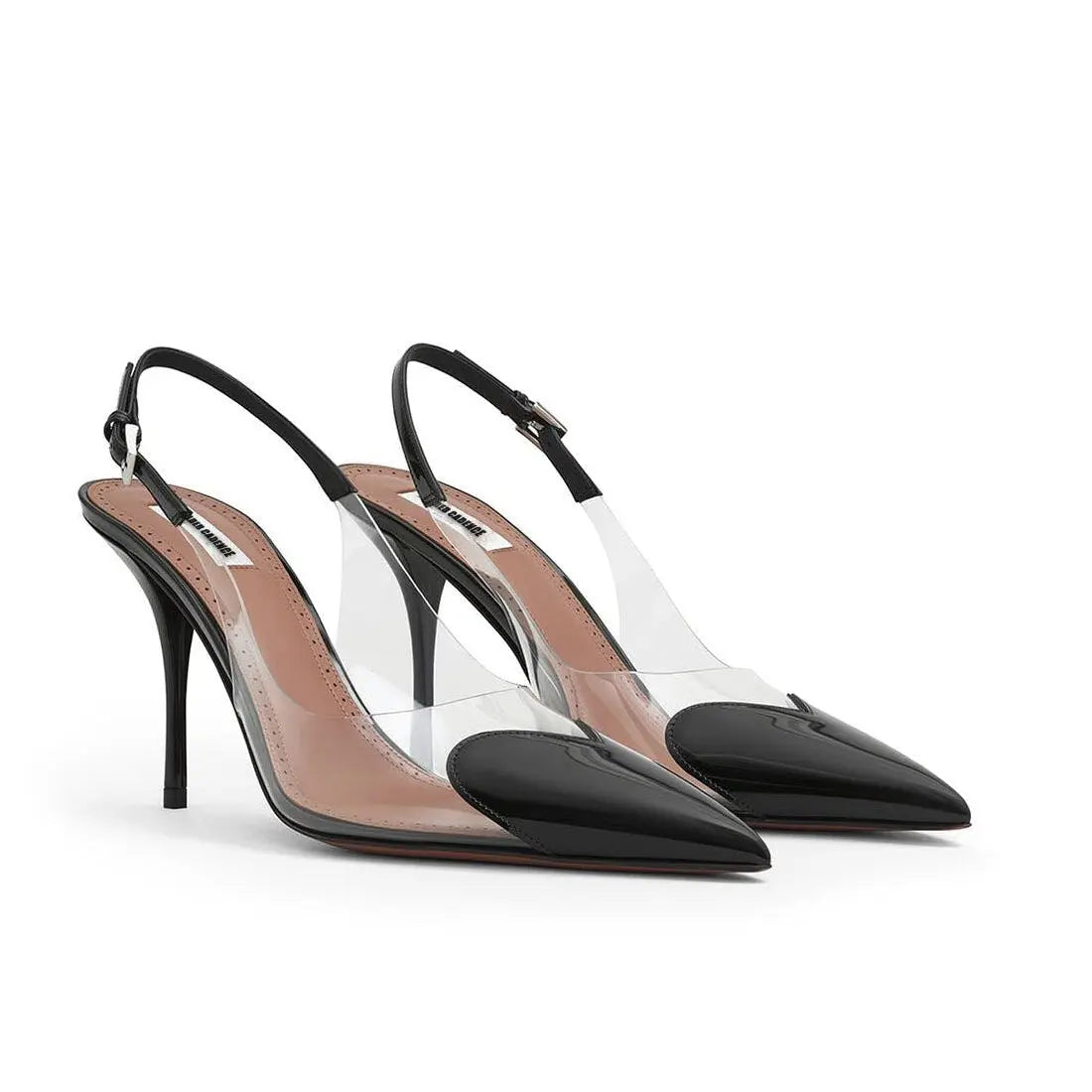 Black Heart Clear Slingback High Heels Gilded Cadence