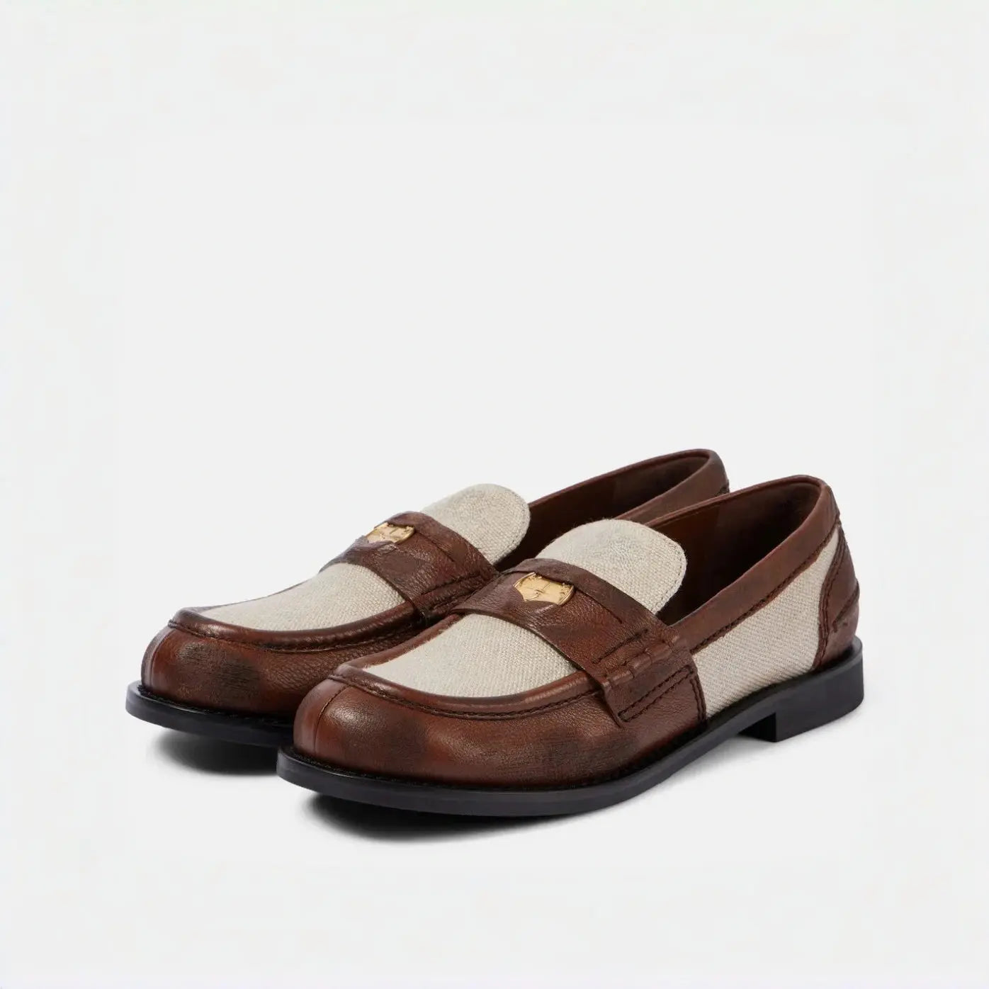 Canvas and Leather Trimmed Loafers Gilded Cadence