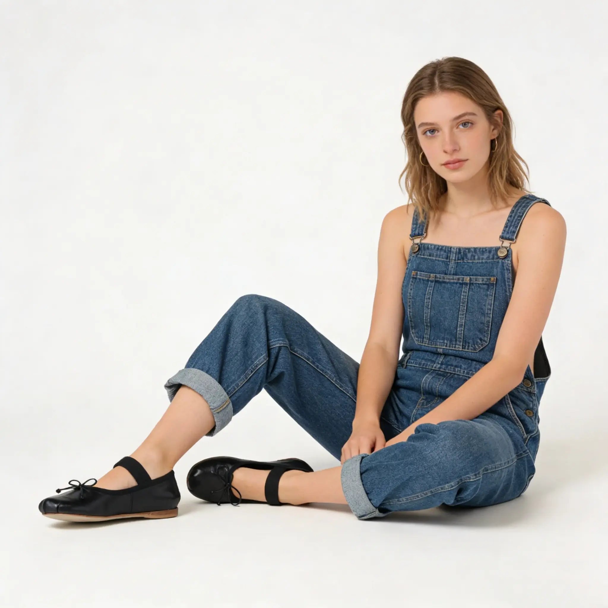 Black Goatskin Leather Ballet Flats Gilded Cadence