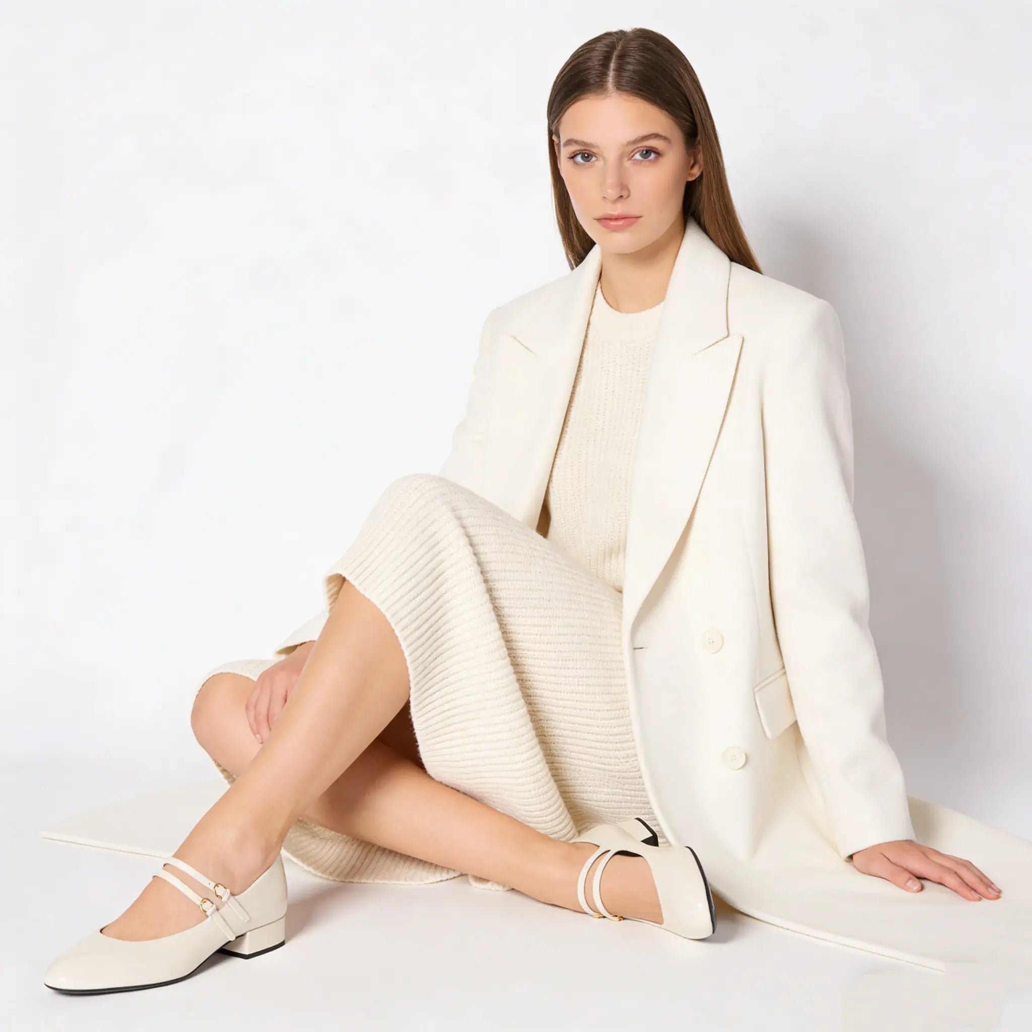 Cream Double Strap Mary Jane Pumps Gilded Cadence