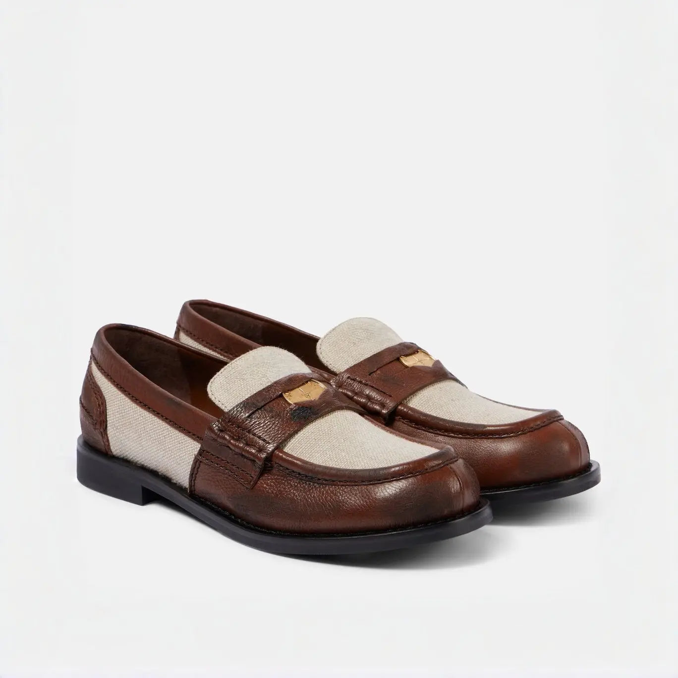 Canvas and Leather Trimmed Loafers Gilded Cadence