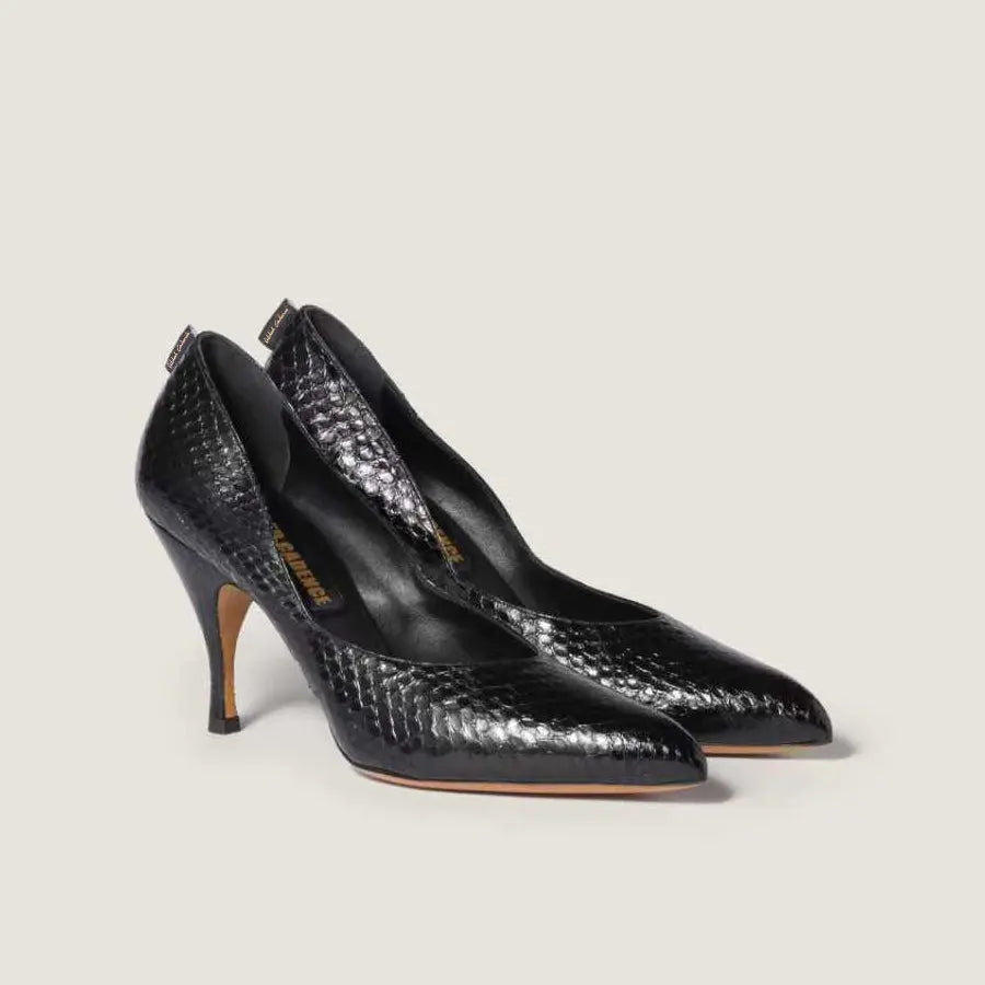 Black Snakeskin Leather Pointed Pumps Gilded Cadence