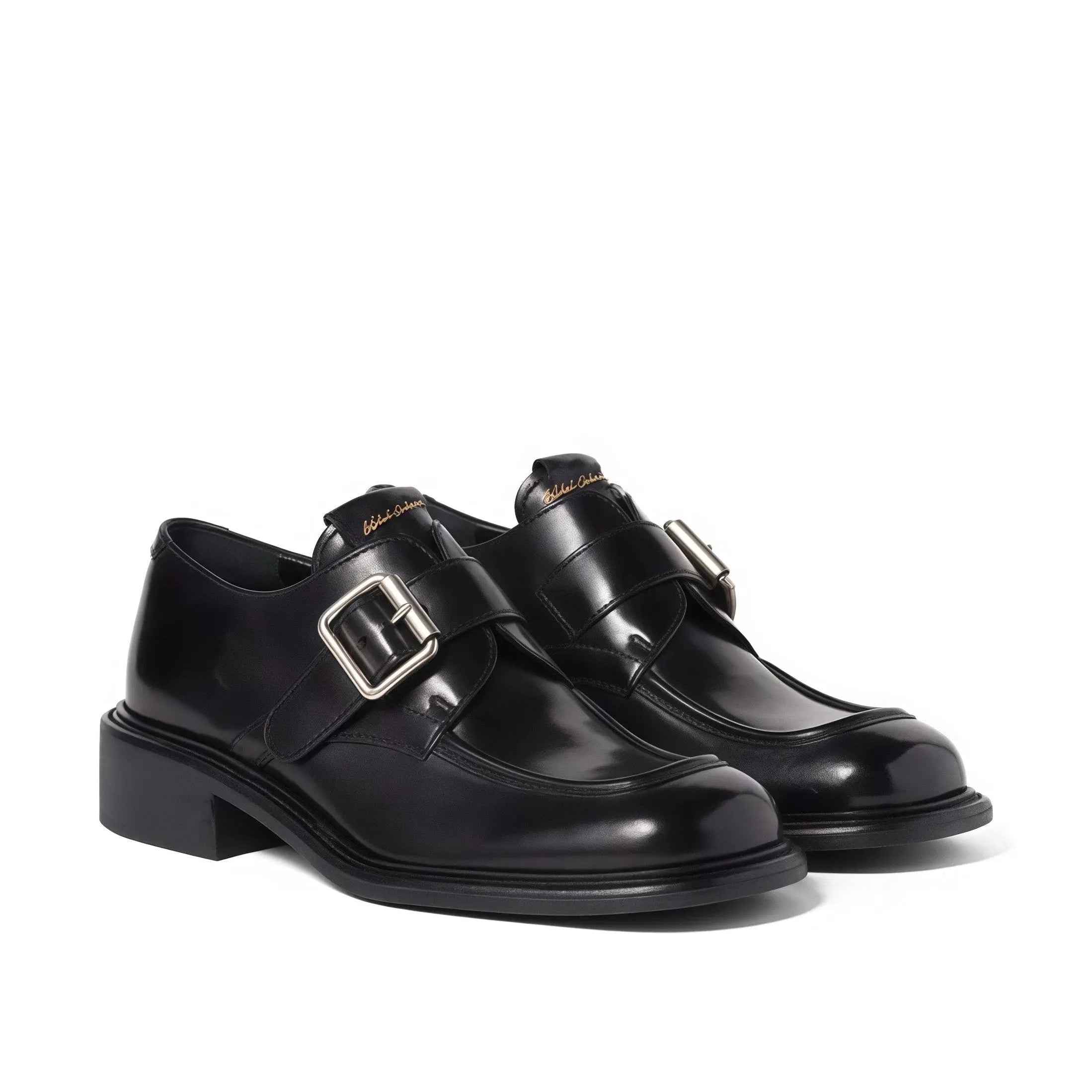 Black Polished Monk Strap Loafers Gilded Cadence