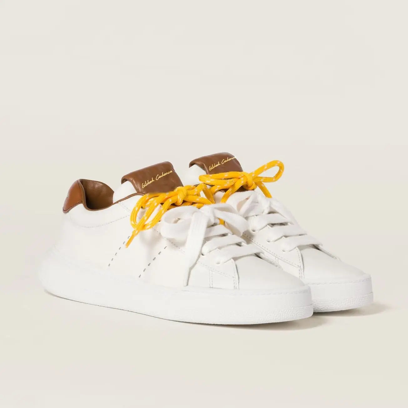 Women's White and Cognac Leather Sneakers Gilded Cadence