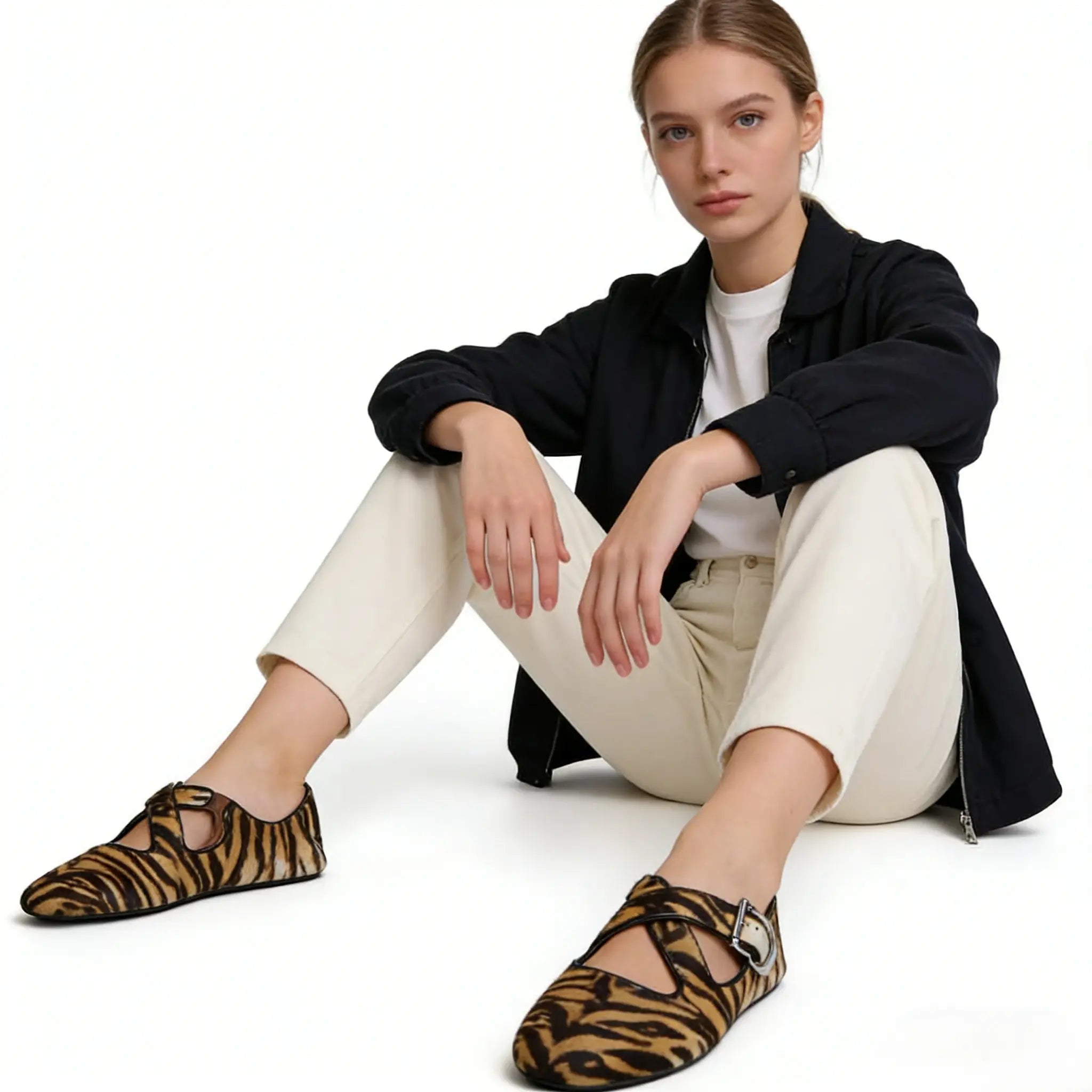 Leopard Haircalf Criss Cross Flats Gilded Cadence