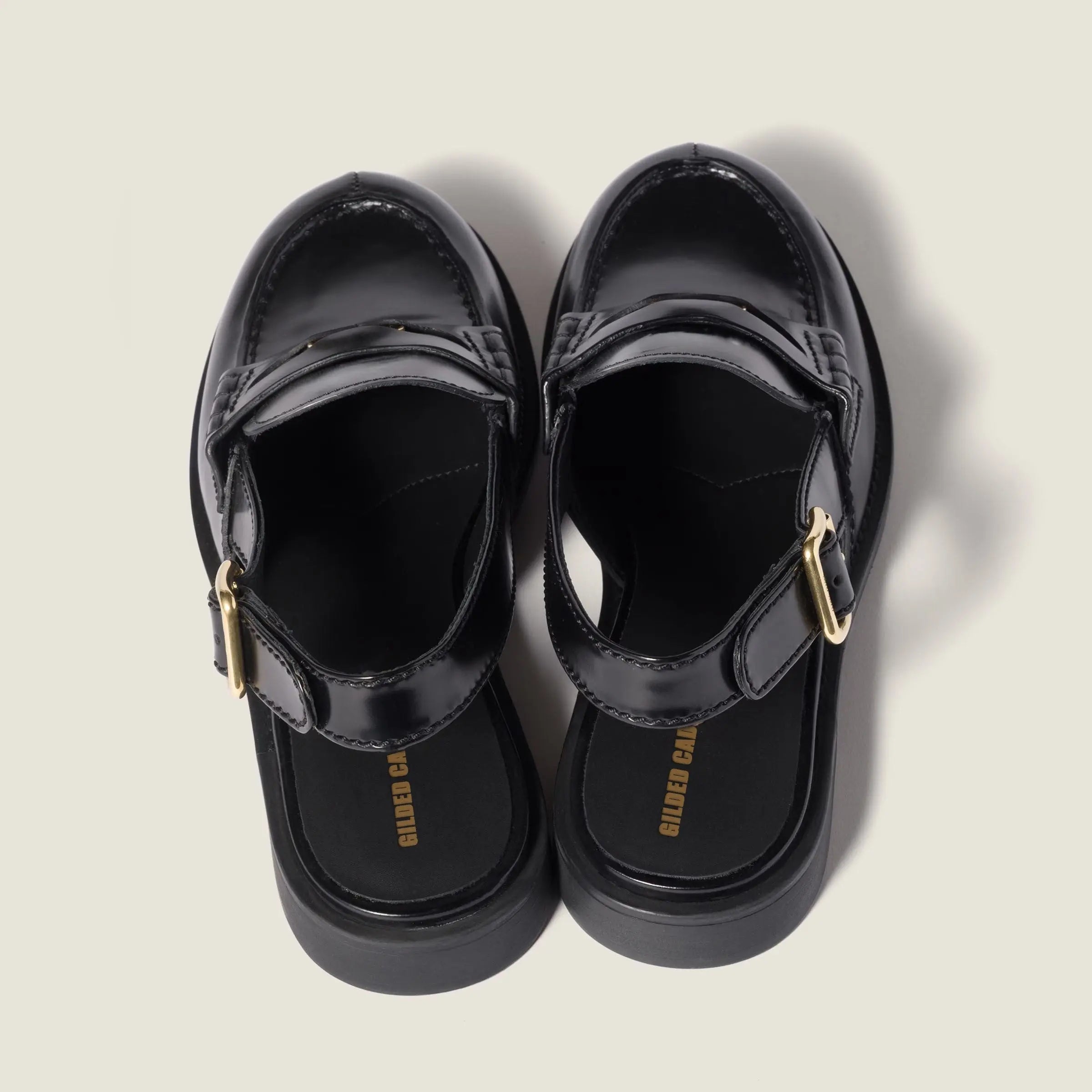 Brushed leather slingback loafers Black Gilded Cadence