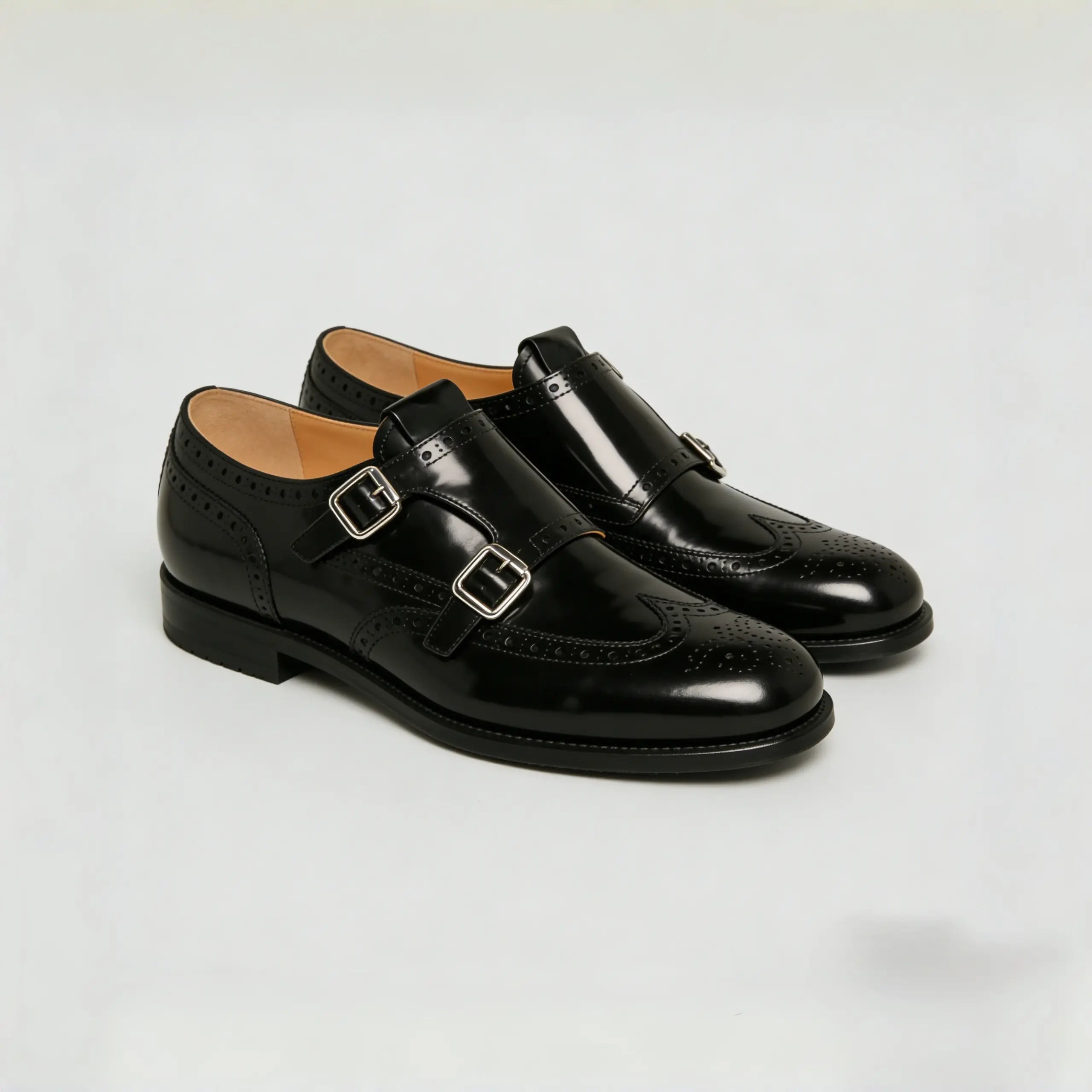 Women's Black Polished Brogue Shoes Gilded Cadence