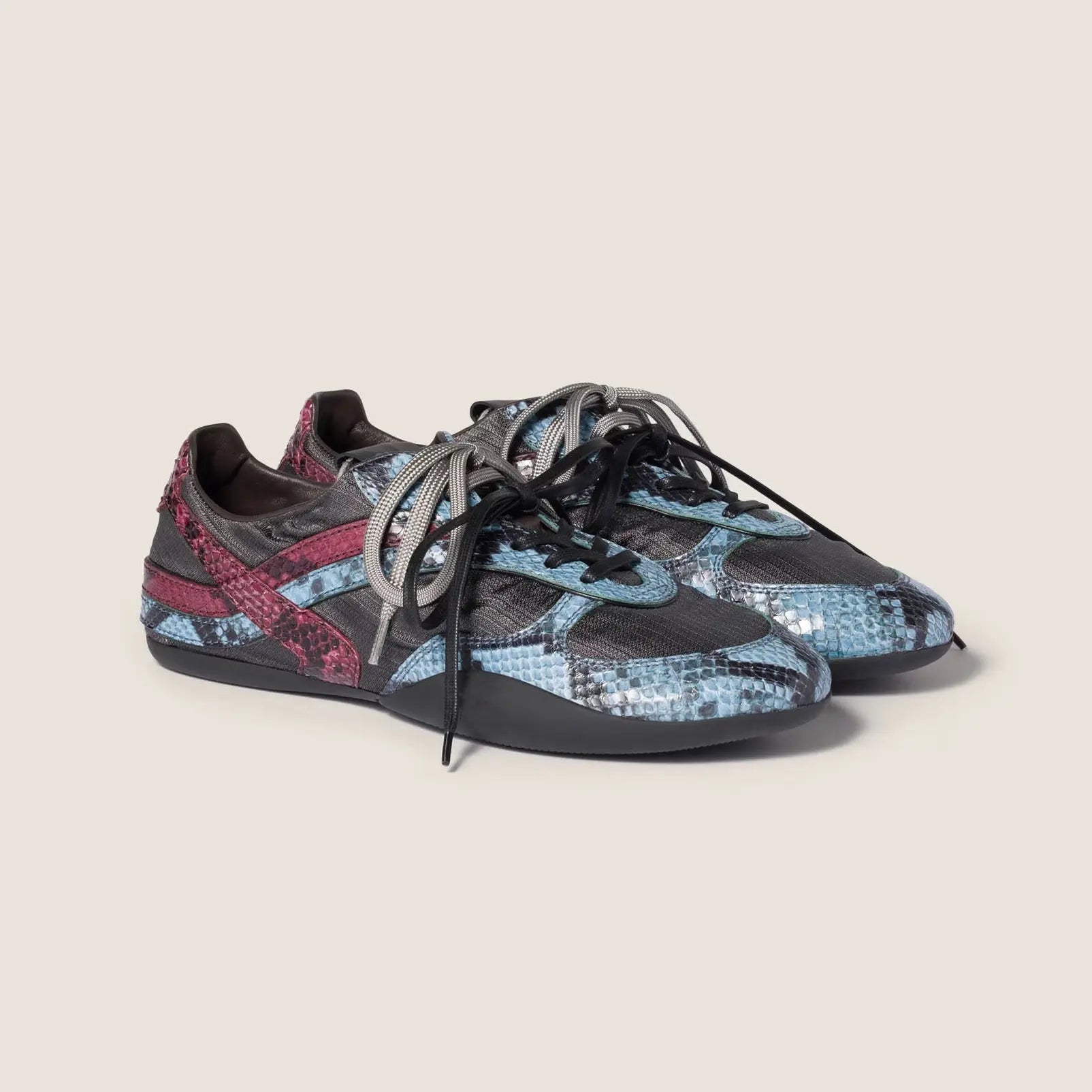Gymnasium technical fabric and python-print Ayers leather sneakers Gilded Cadence