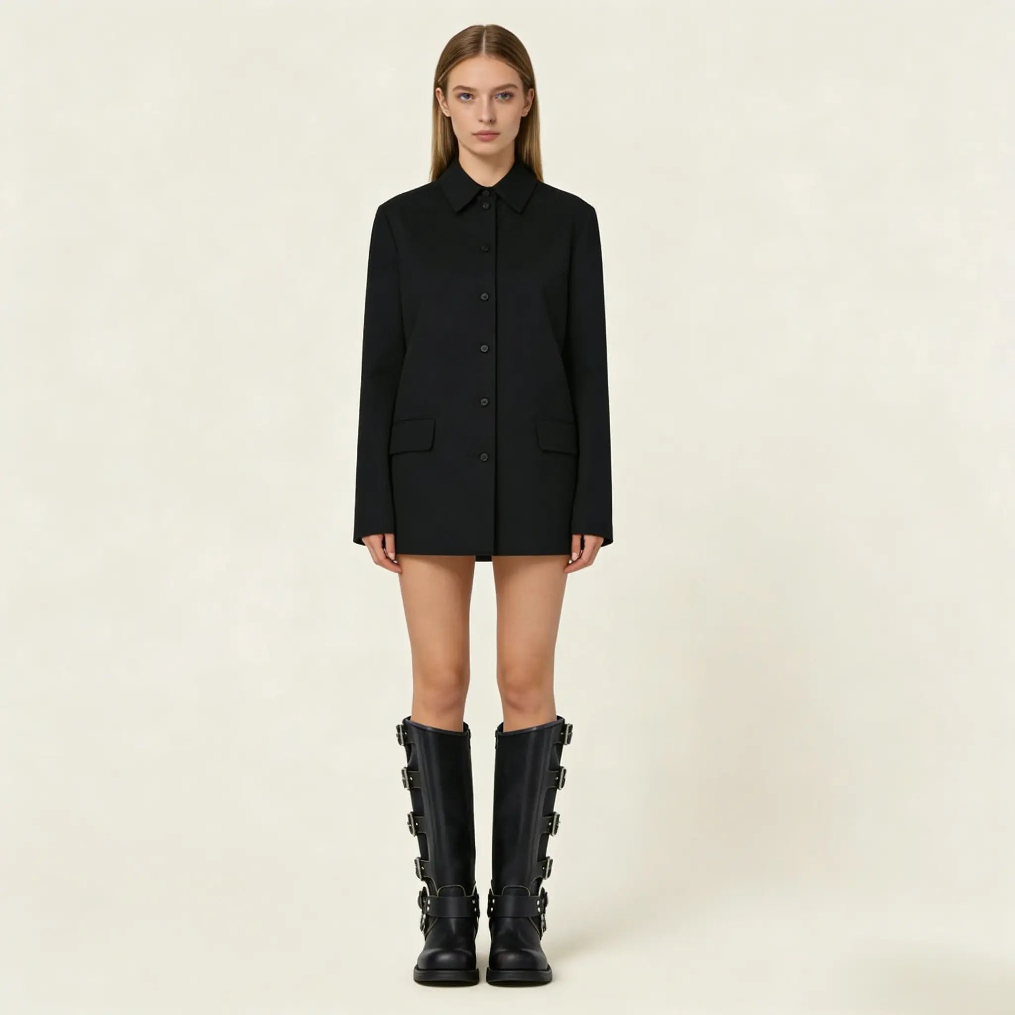 The Buckled Harness Calfskin Boot (50mm) - Black Gilded Cadence