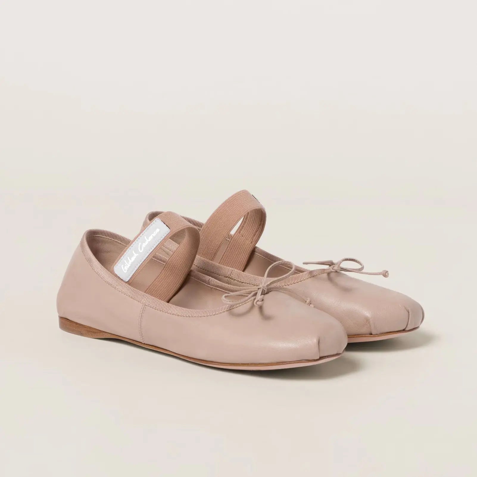 Beige Goatskin Leather Ballet Flats Gilded Cadence